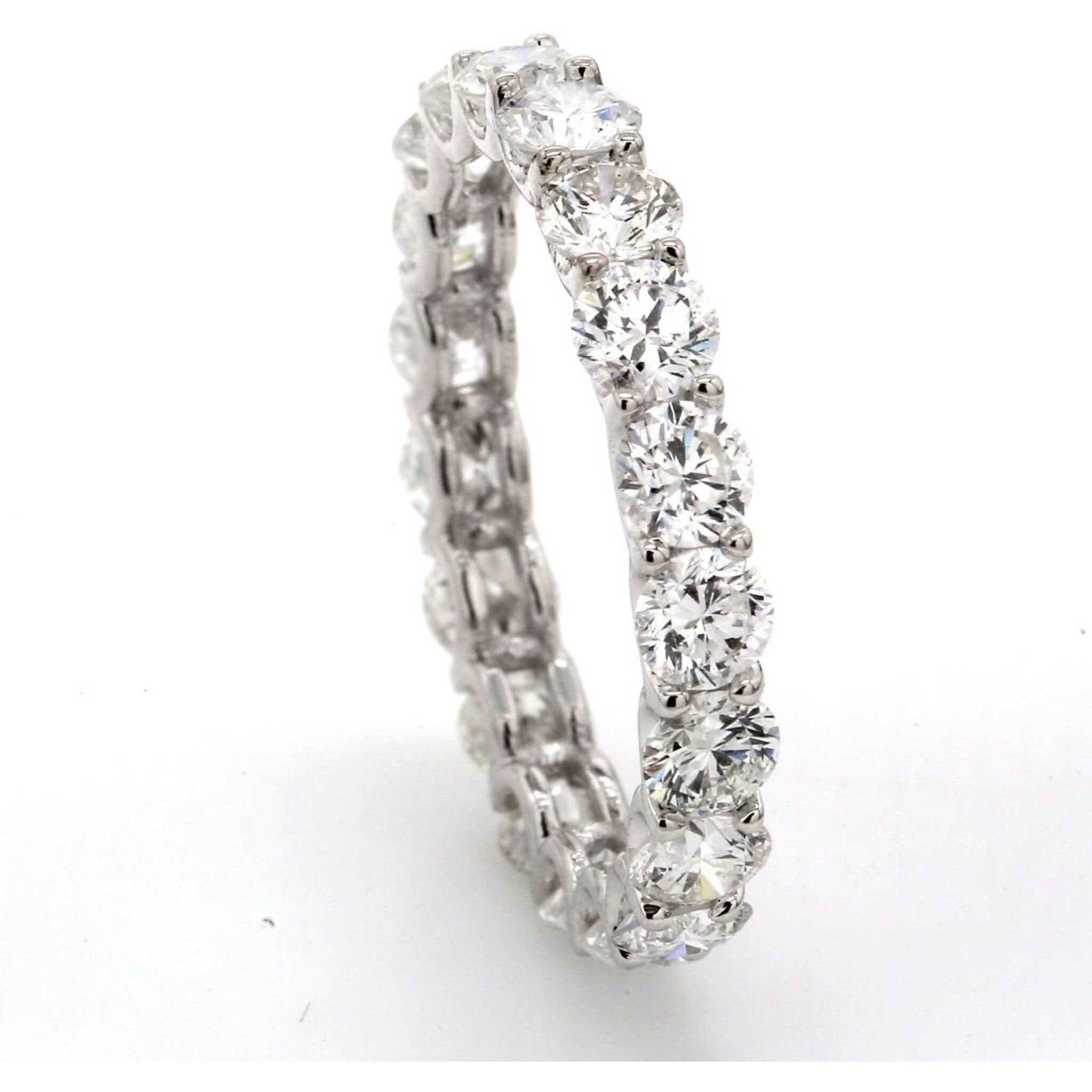 Ninacci 18K White Gold 2.74 Carats Eternity Band with Shared U-Prong Set Round Diamonds - Size 5.5