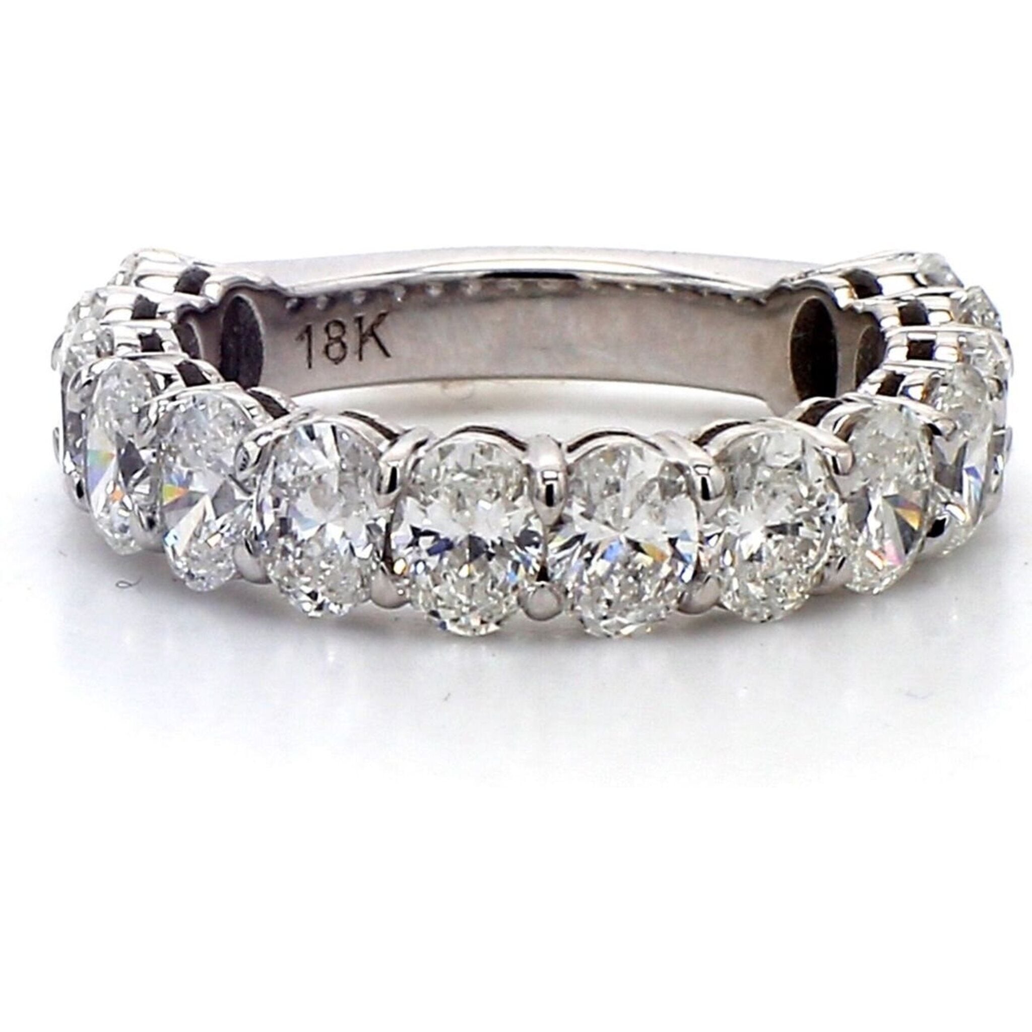 Ninacci 18K White Gold 3/4 Way Band with 14 Oval Cut Diamonds - 2.60 Carat Total Diamond Weight - Size 4.75
