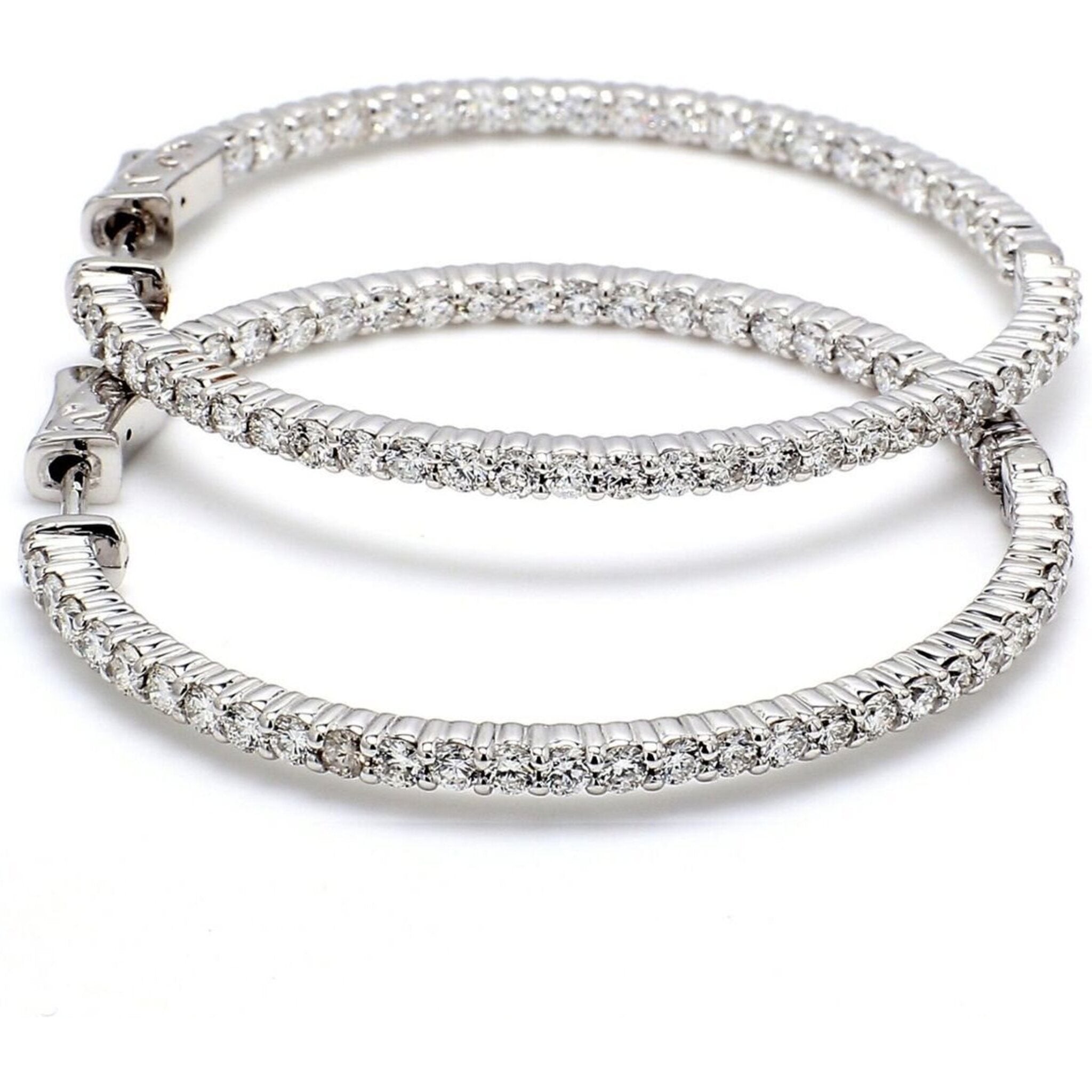 Ninacci 18K White Gold 3.42 Carat Total Diamond Weight Inside Out Hoop Earrings with Shared Prong Set Round Diamonds