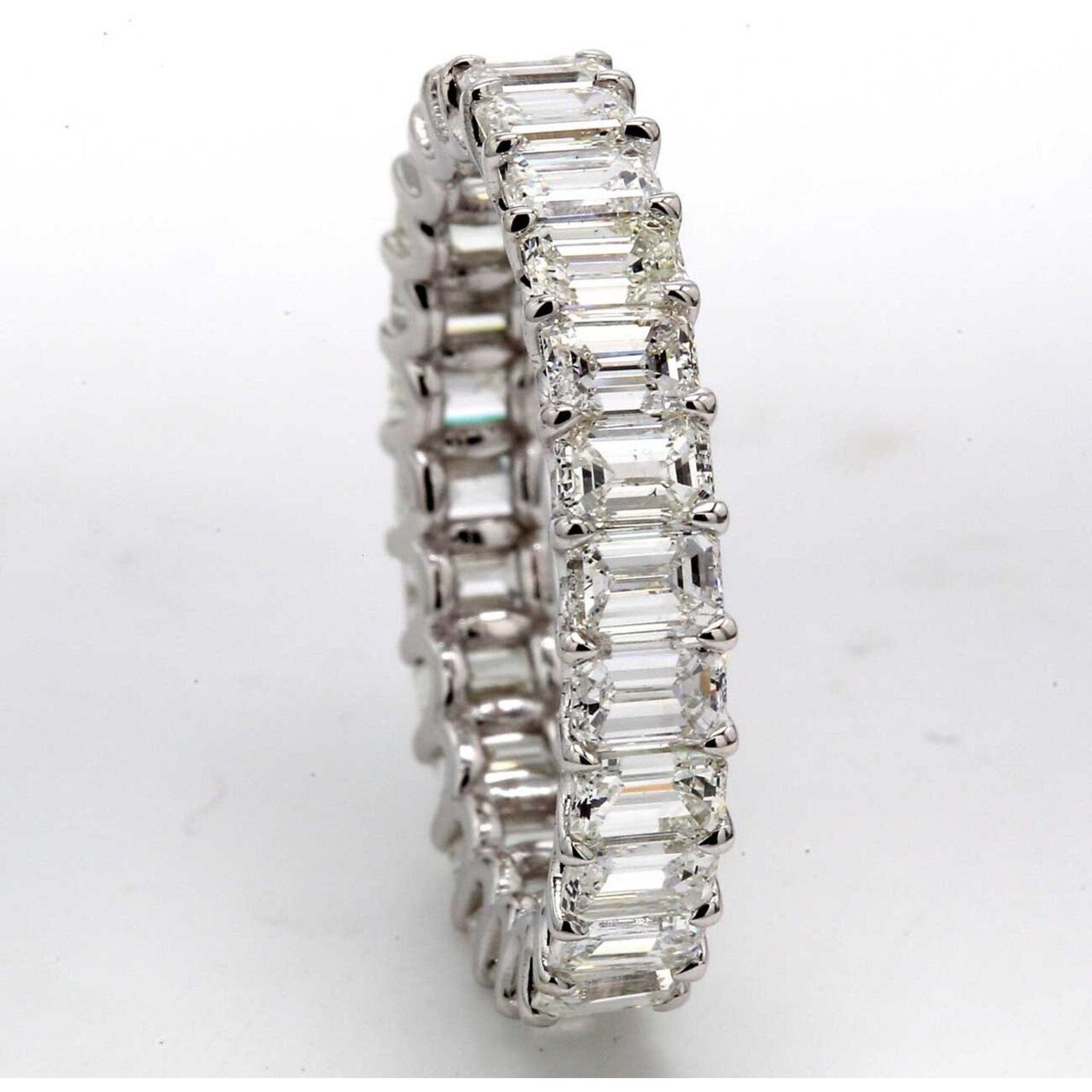 Ninacci 18K White Gold 3.91 Carats Emerald Cut Diamond Eternity Band Ring - Size 7.25