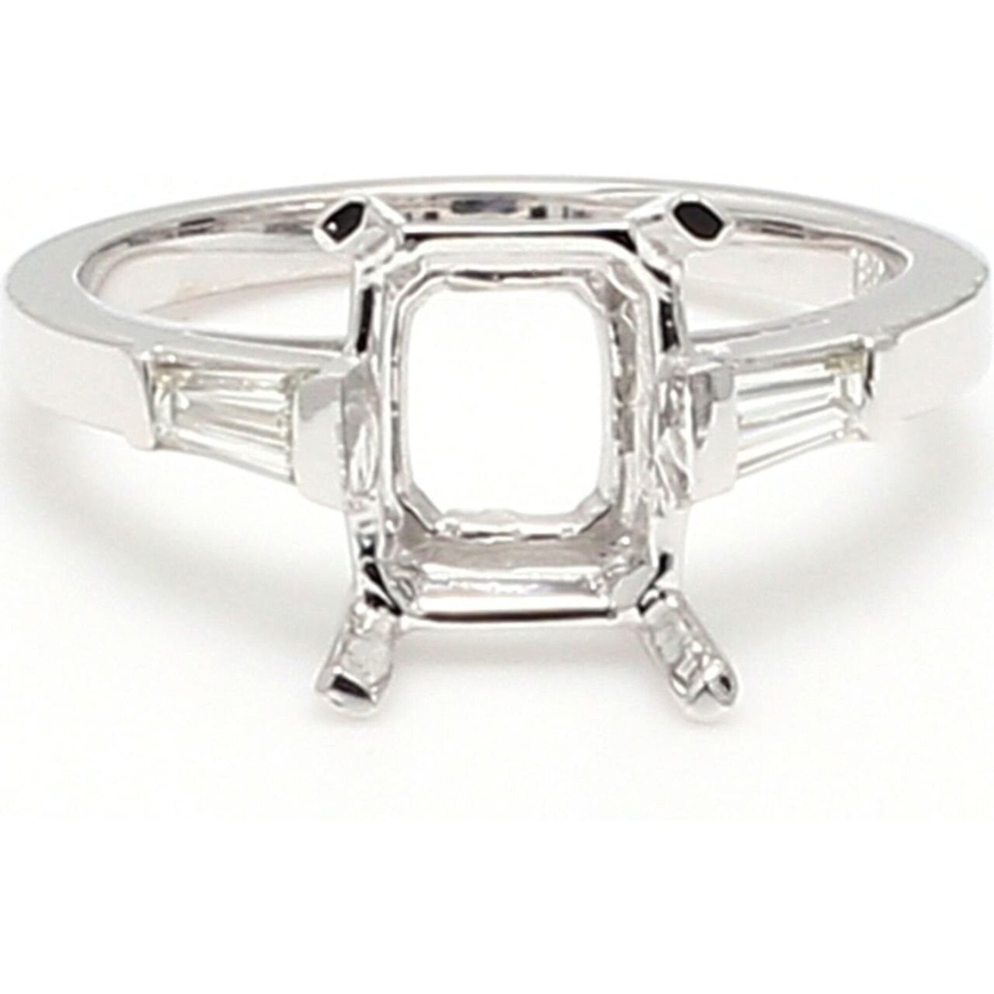 Ninacci 18K White Gold 3-Stone Diamond Semi-Mount Ring with Tapered Baguette Sides - 0.23 Carat Total Diamond Weight