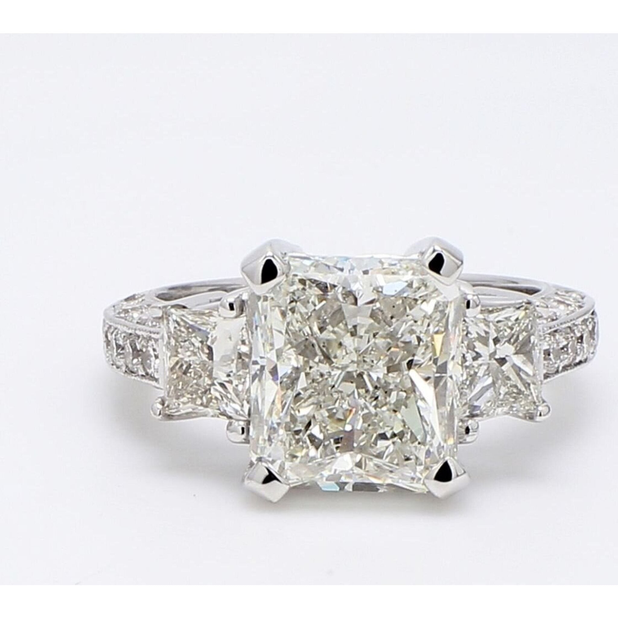 Ninacci 18K White Gold 3-Stone Princess Cut Diamond Ring - 1.85 Carat Total Diamond Weight - Size 6.0