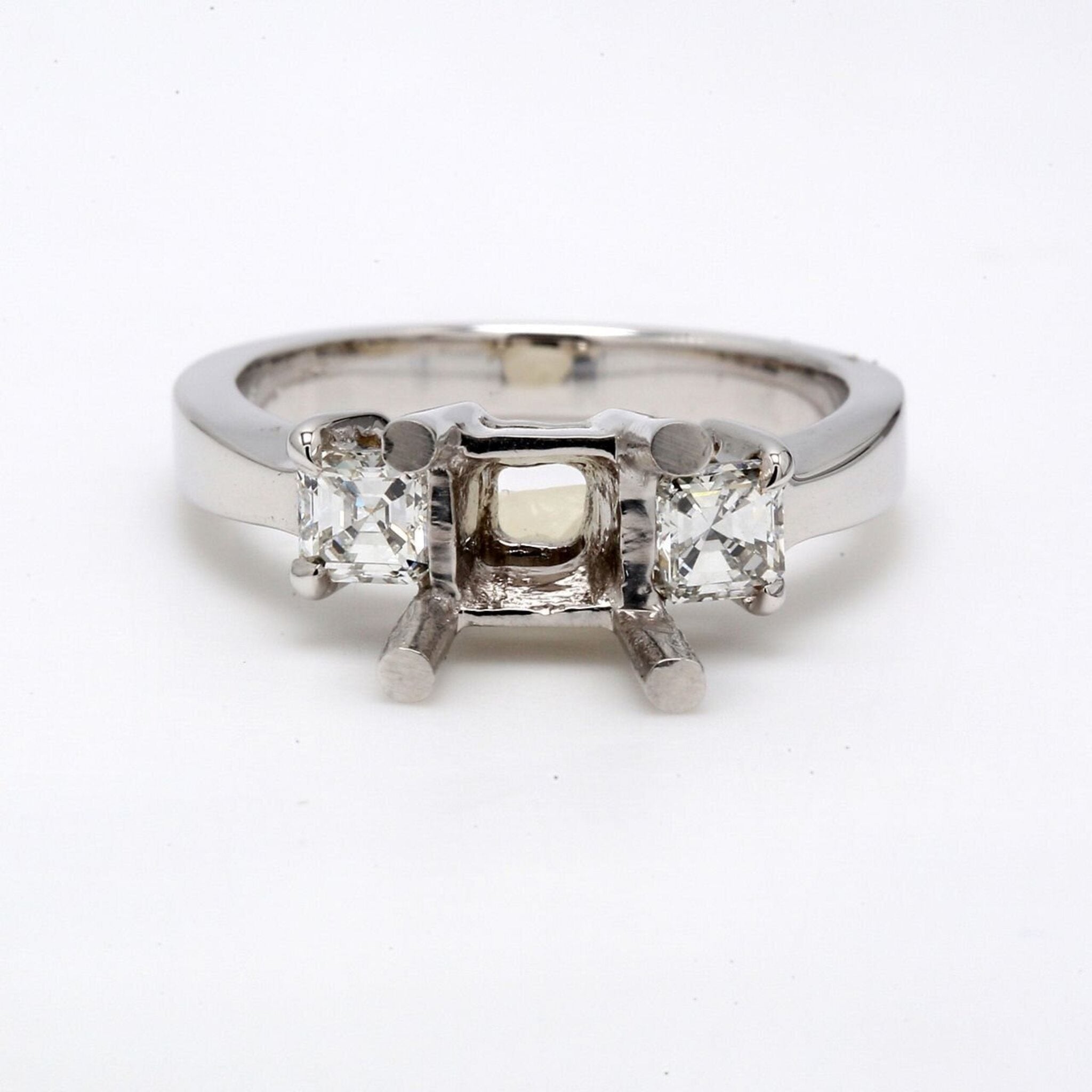 Ninacci 18K White Gold 3-Stone Radiant Cut Diamond Semi-Mount Ring - 0.59 Carat Total Diamond Weight - Size 6.0