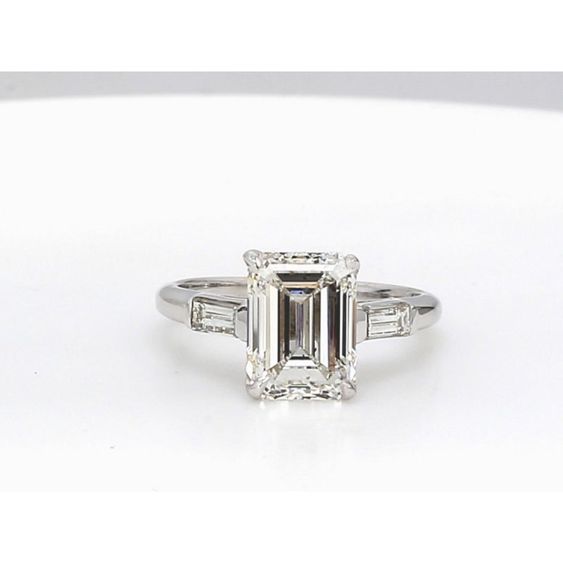 Ninacci 18K White Gold 3-Stone Ring with GIA Certified I/VS2 Emerald Cut Diamond - 3.86 Carat Total Diamond Weight