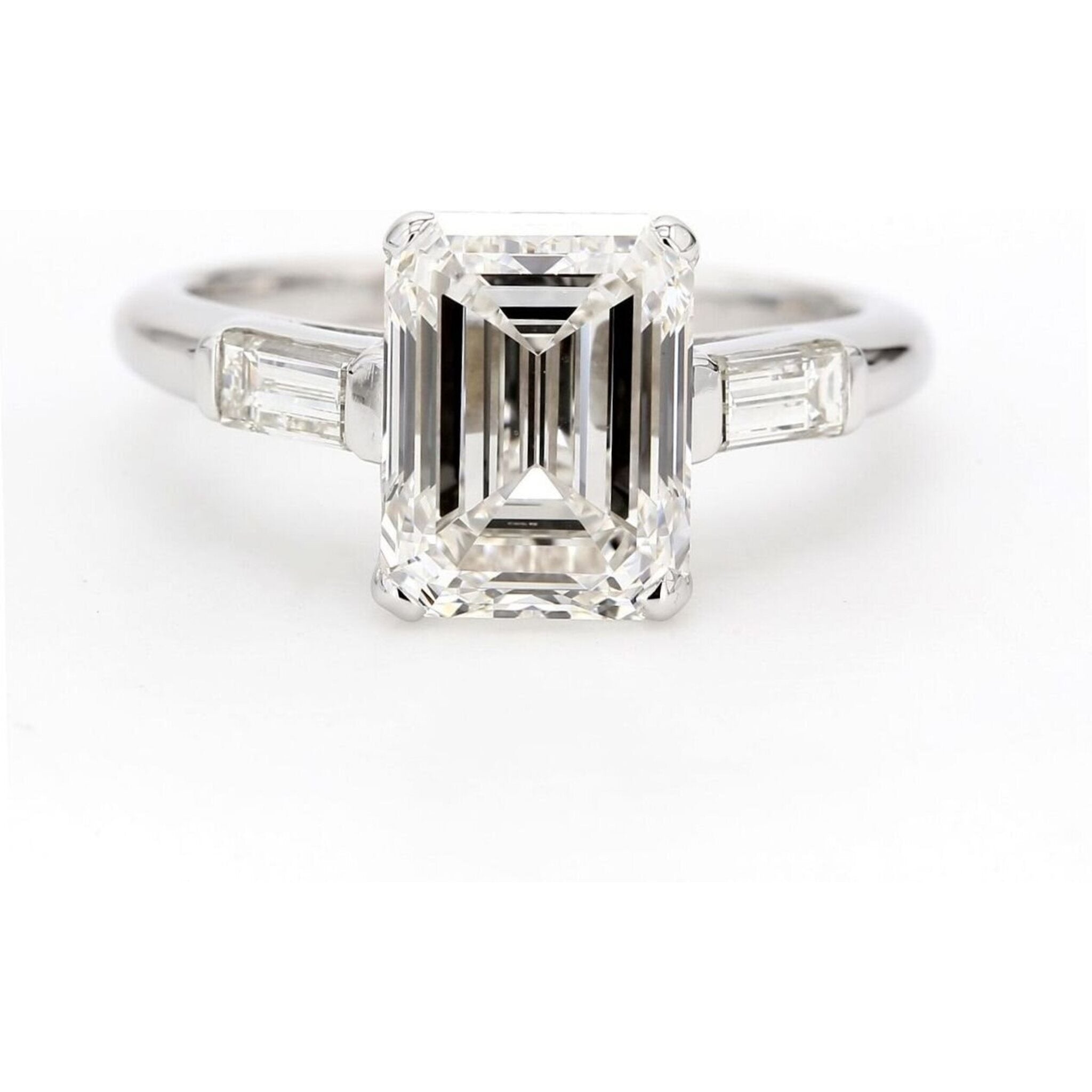 Ninacci 18K White Gold 3-Stone Semi-Mount Ring with Channel-Set Baguette Diamonds - 0.40 Carat Total Diamond Weight - Size 6.0