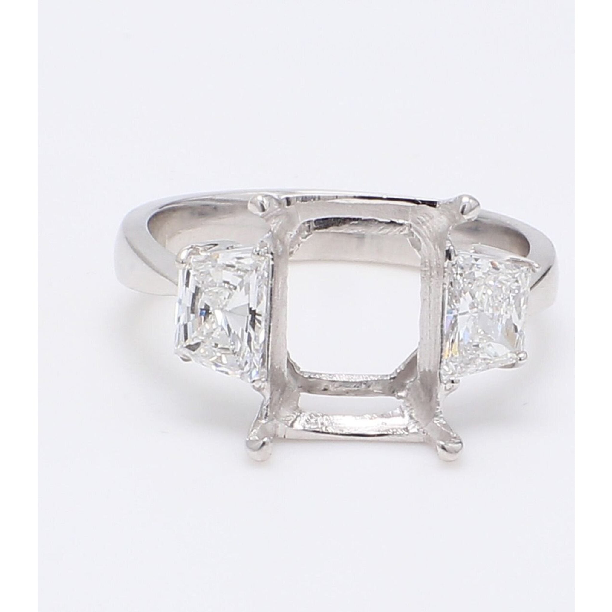 Ninacci 18K White Gold 3-Stone Trapezoid Diamond Semi-Mount Ring - 0.87 Carat Total Diamond Weight - Size 6.0