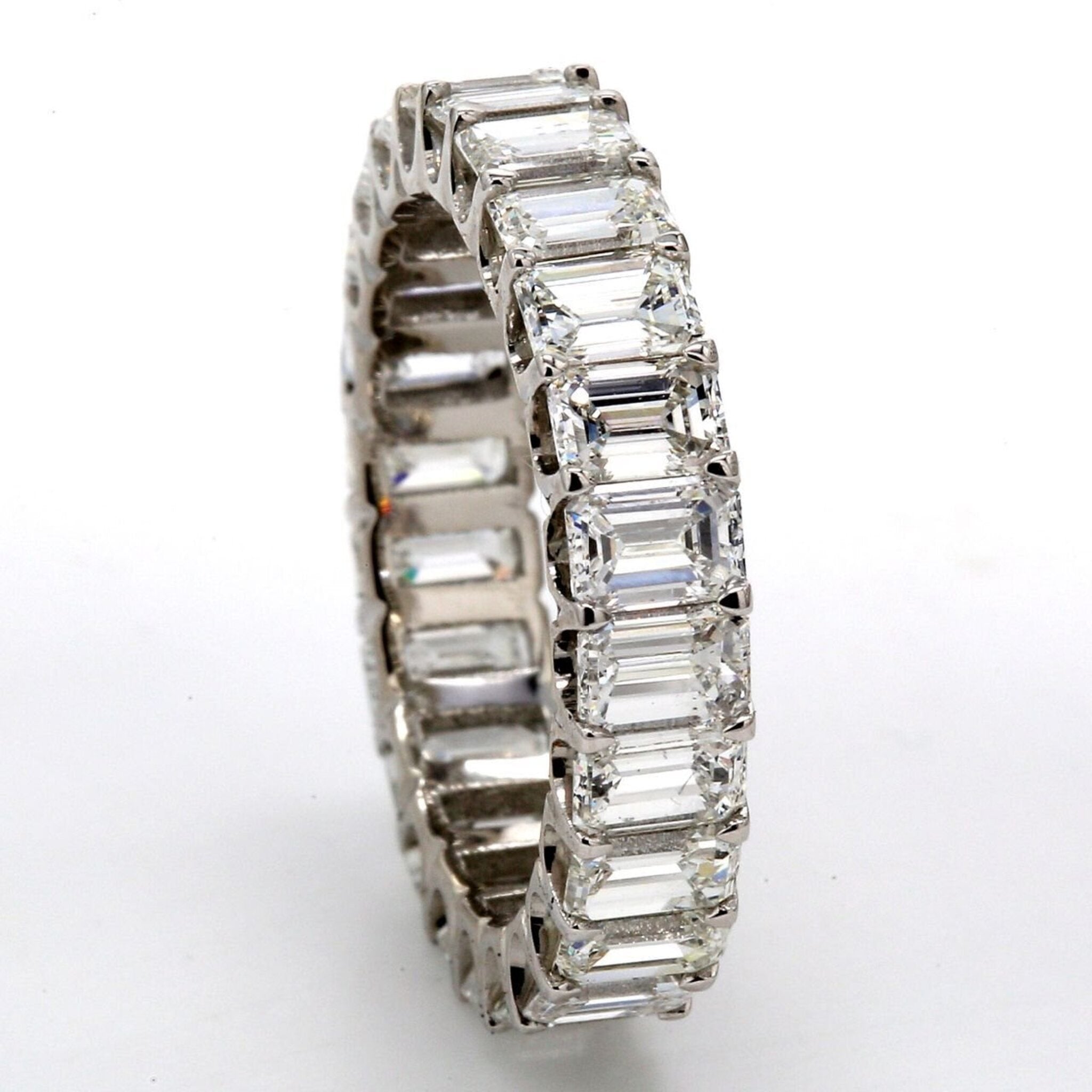 Ninacci 18K White Gold 4.60 Carats Emerald Cut Diamond Eternity Band in Platinum - Size 6