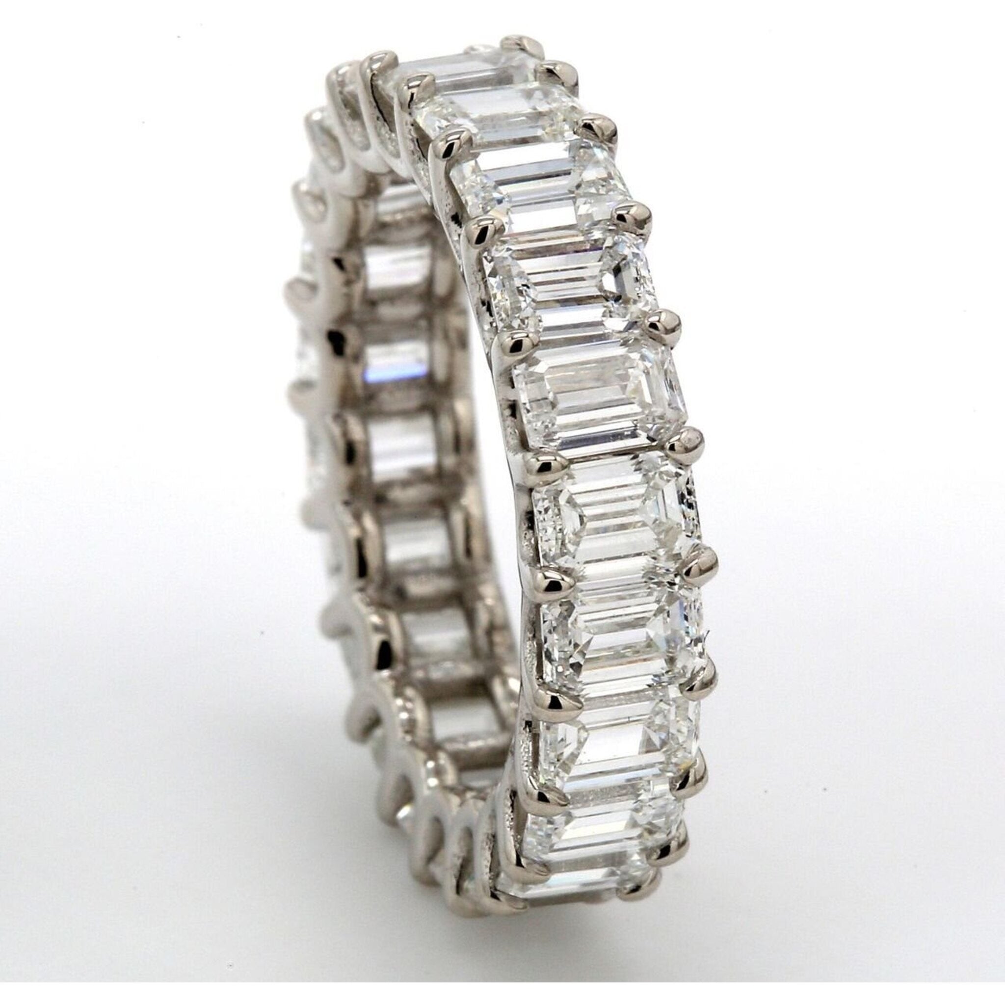 Ninacci 18K White Gold 5.25 Carats Emerald Cut Diamond Eternity Band - Size 5.0