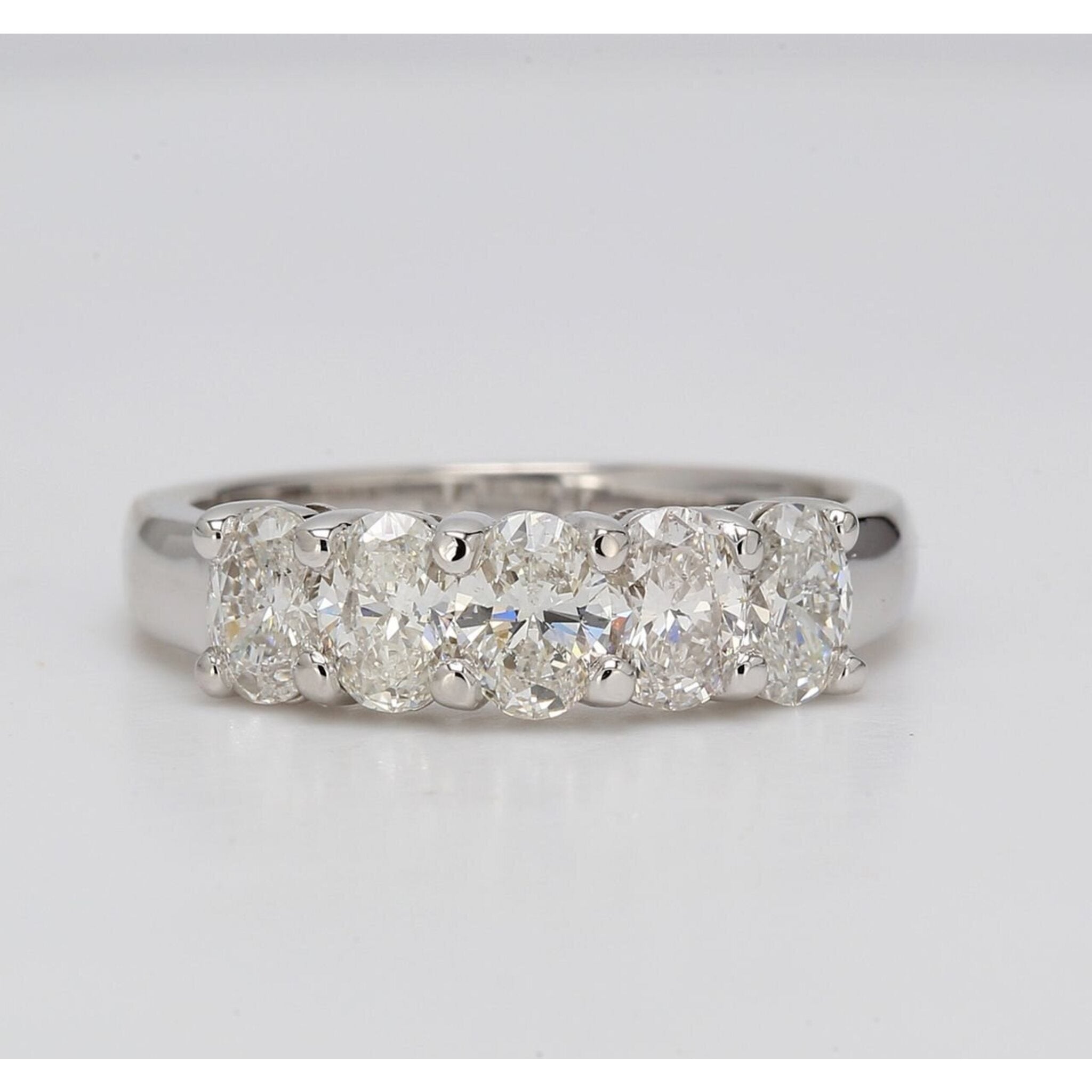 Ninacci 18K White Gold 5-Stone Oval Diamond Ring - 1.51 Carat Total Diamond Weight - Size 6.5