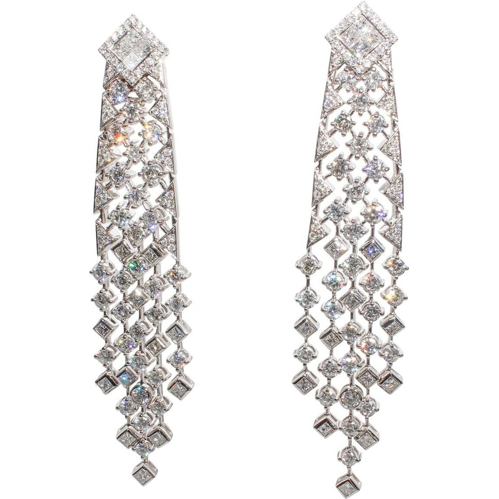 Ninacci 18K White Gold 6.69 Carat Total Diamond Weight Vintage Chandelier Earrings