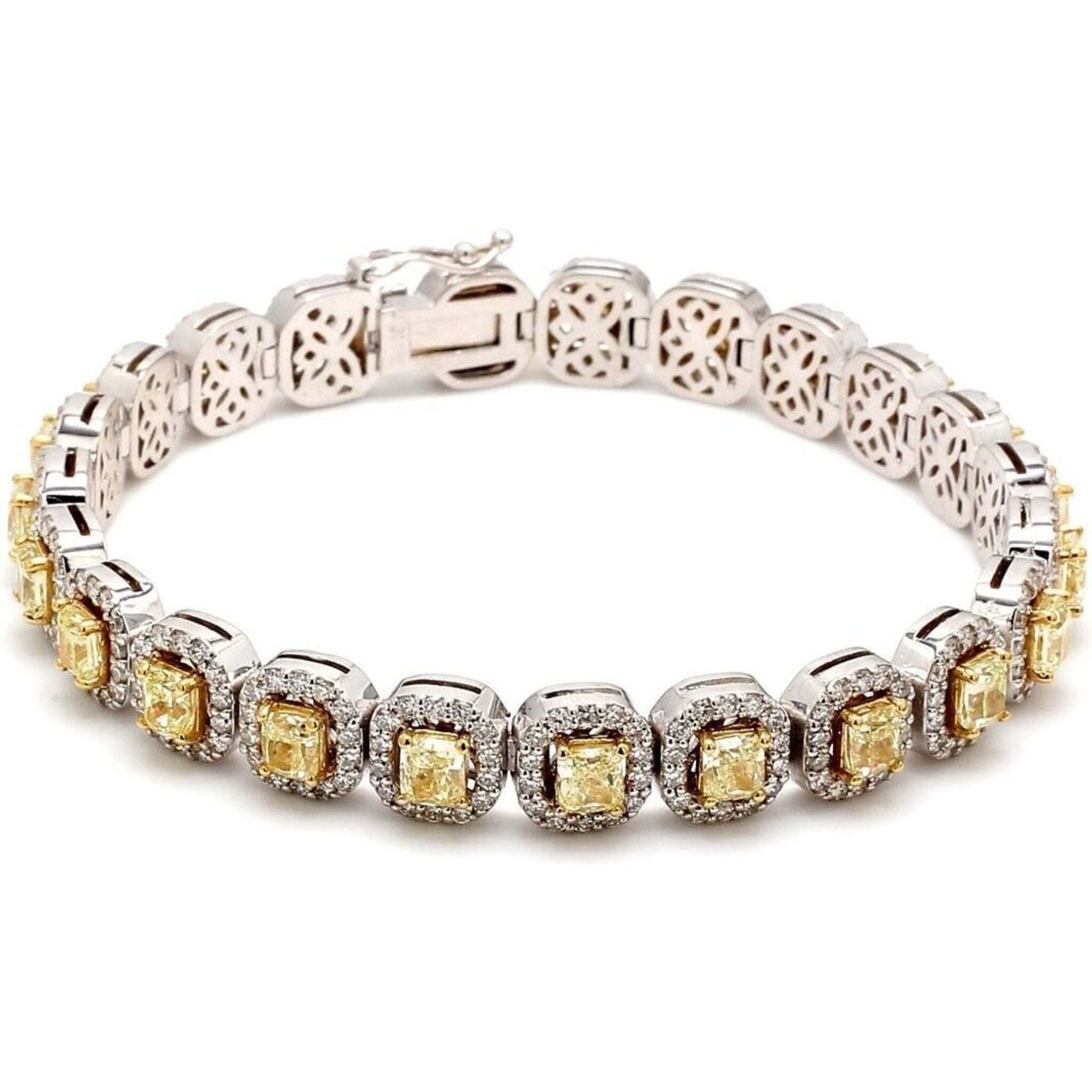 Ninacci 18K White Gold 7" Halo Tennis Bracelet with Radiant Cut Diamonds - 11.11 Carat Total Diamond Weight