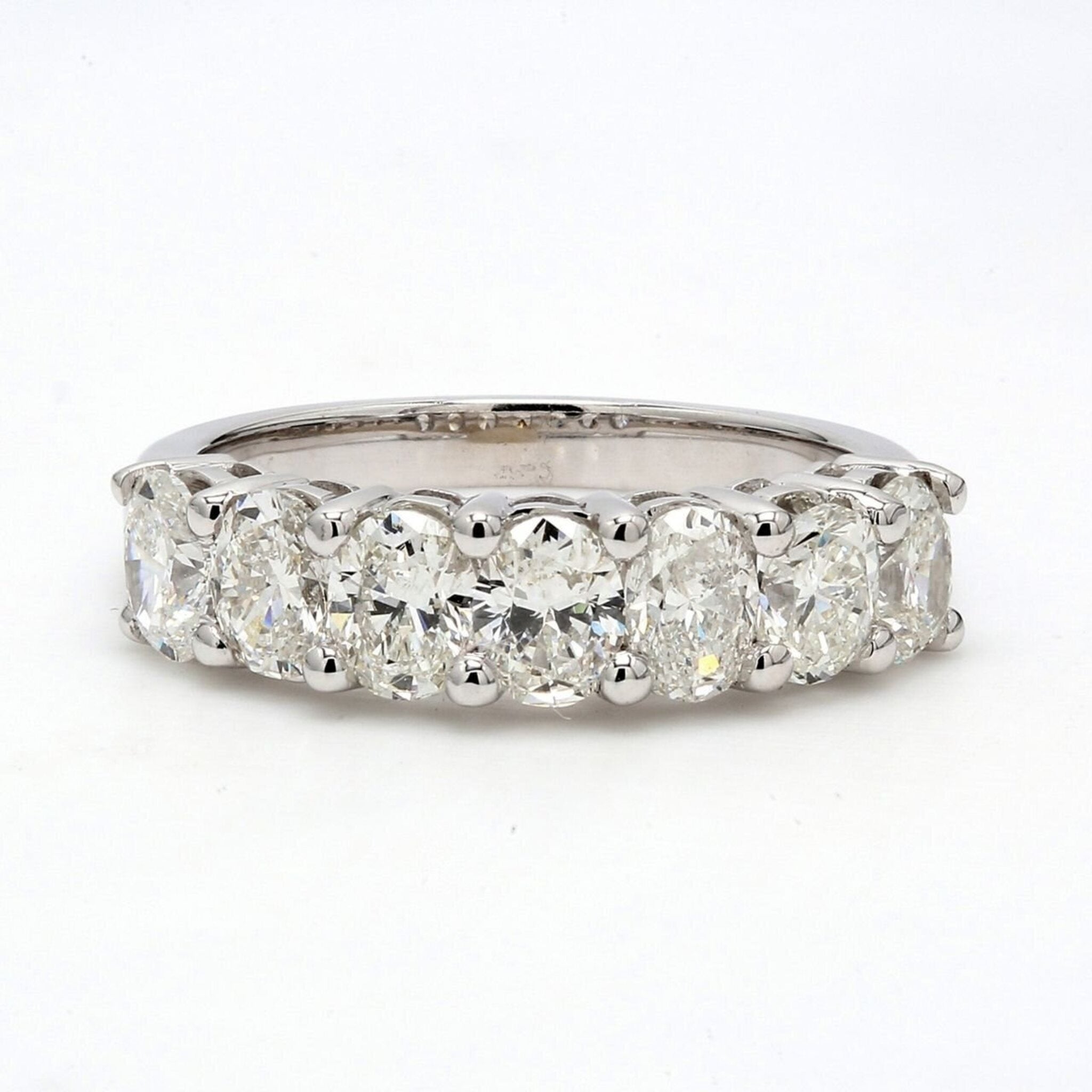 Ninacci 18K White Gold 7-Stone Diamond Band - 2.14 Carat Total Diamond Weight Shared Prong Oval Cut - Size 6.5