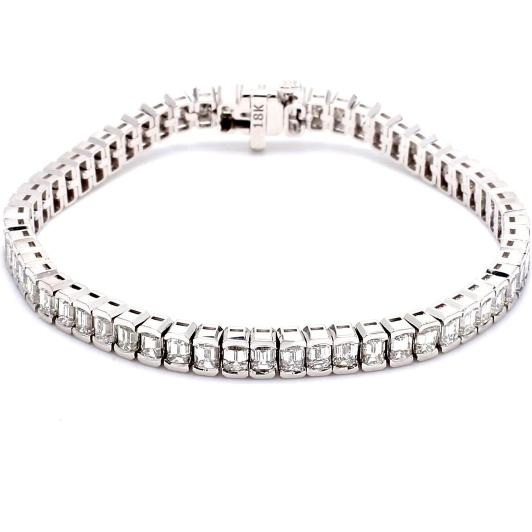 Ninacci 18K White Gold 7" Tennis Bracelet with 11.12 Carats Emerald Cut Diamonds