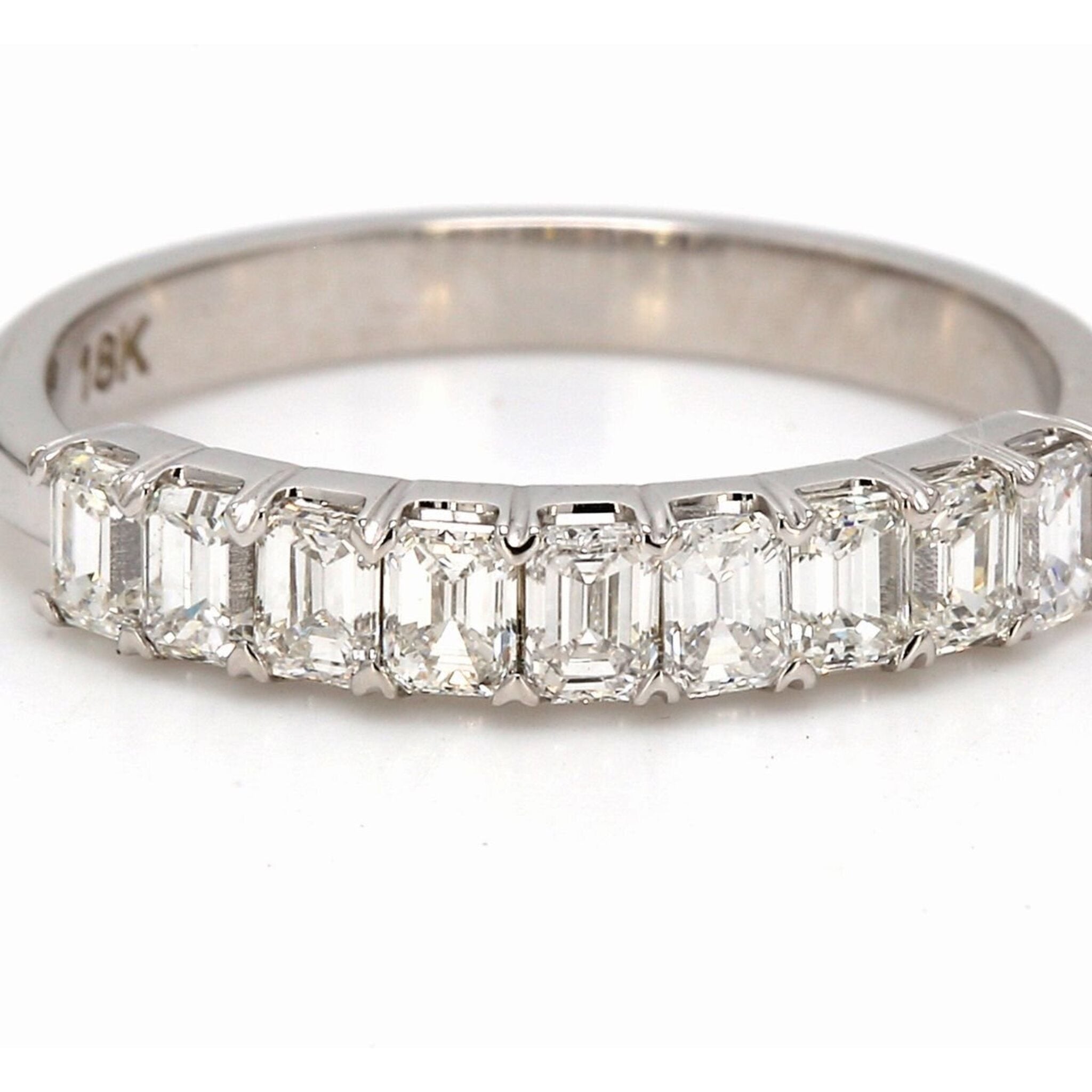 Ninacci 18K White Gold 9-Stone Emerald Cut Diamond Band - 0.86 Carat Total Diamond Weight - Size 6