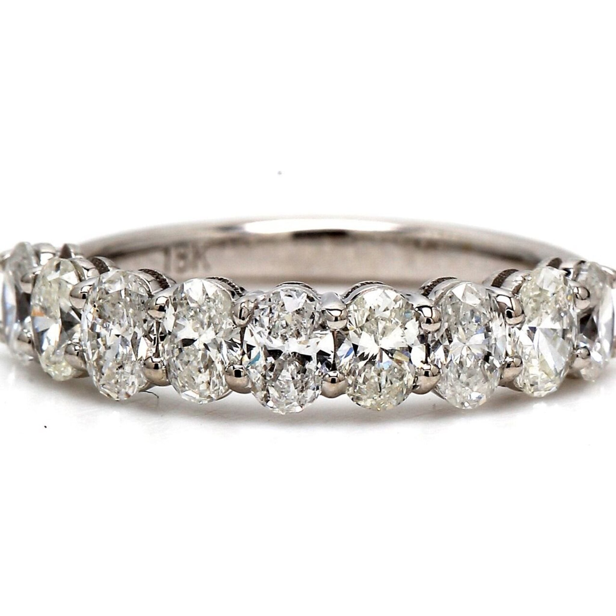 Ninacci 18K White Gold 9-Stone Oval Diamond Band Ring - 1.19 Carat Total Diamond Weight - Size 7.5