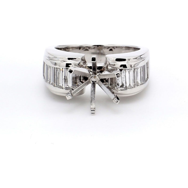 Ninacci 18K White Gold Apple Shaped Semi-Mount Engagement Ring with Baguette Diamonds - 1.25 Carat Total Diamond Weight - Size 6.0