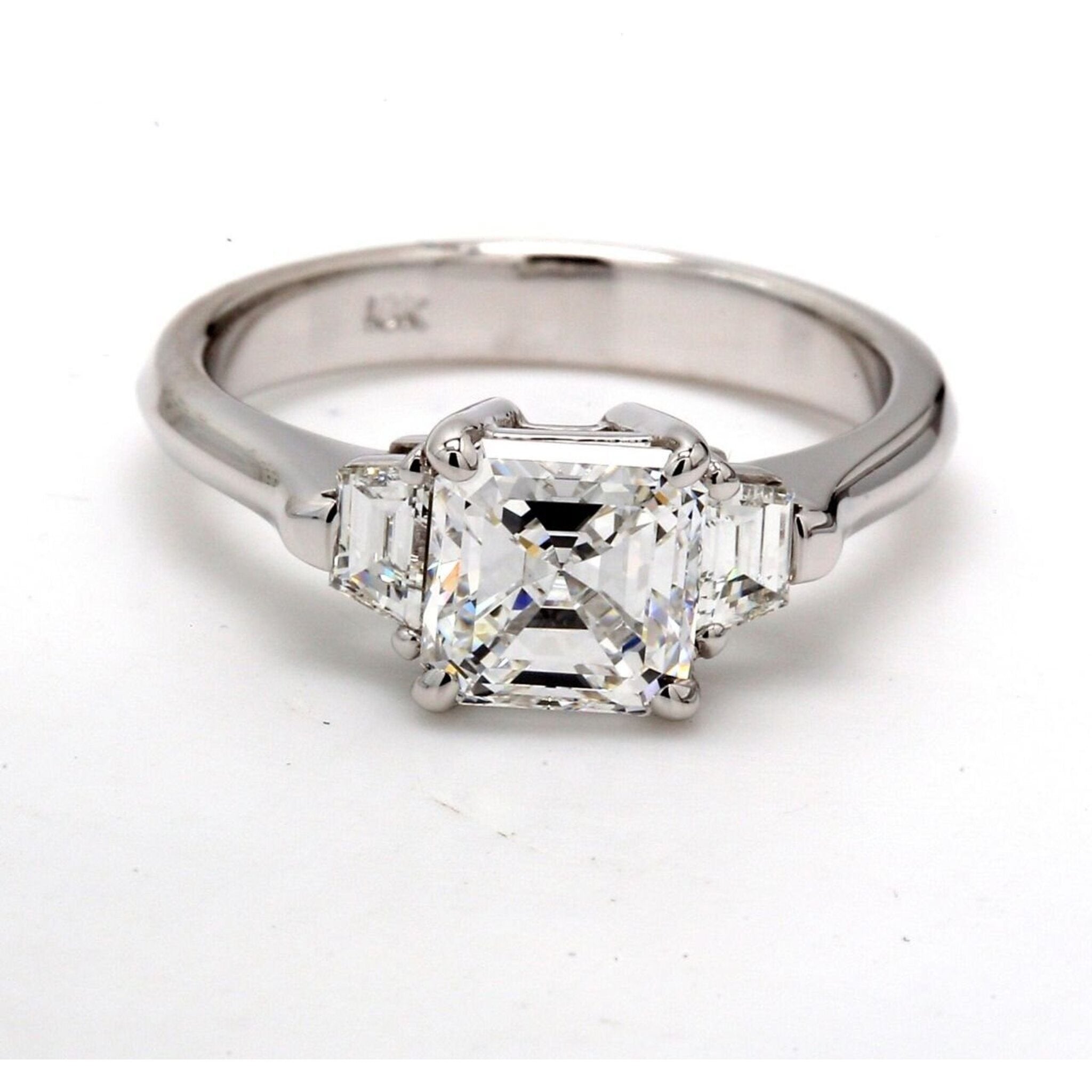 Ninacci 18K White Gold Asscher-Cut 3-Stone Diamond Ring - D/VS2, 1.94 Carat Total Diamond Weight - Size 6.0