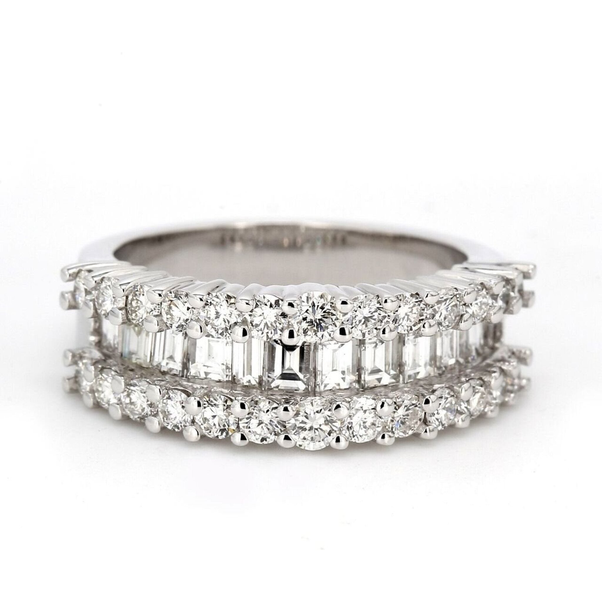 Ninacci 18K White Gold Band with Prong Set Rounds and Channel Set Baguette Diamonds - 1.88 Carat Total Diamond Weight - Size 6.0