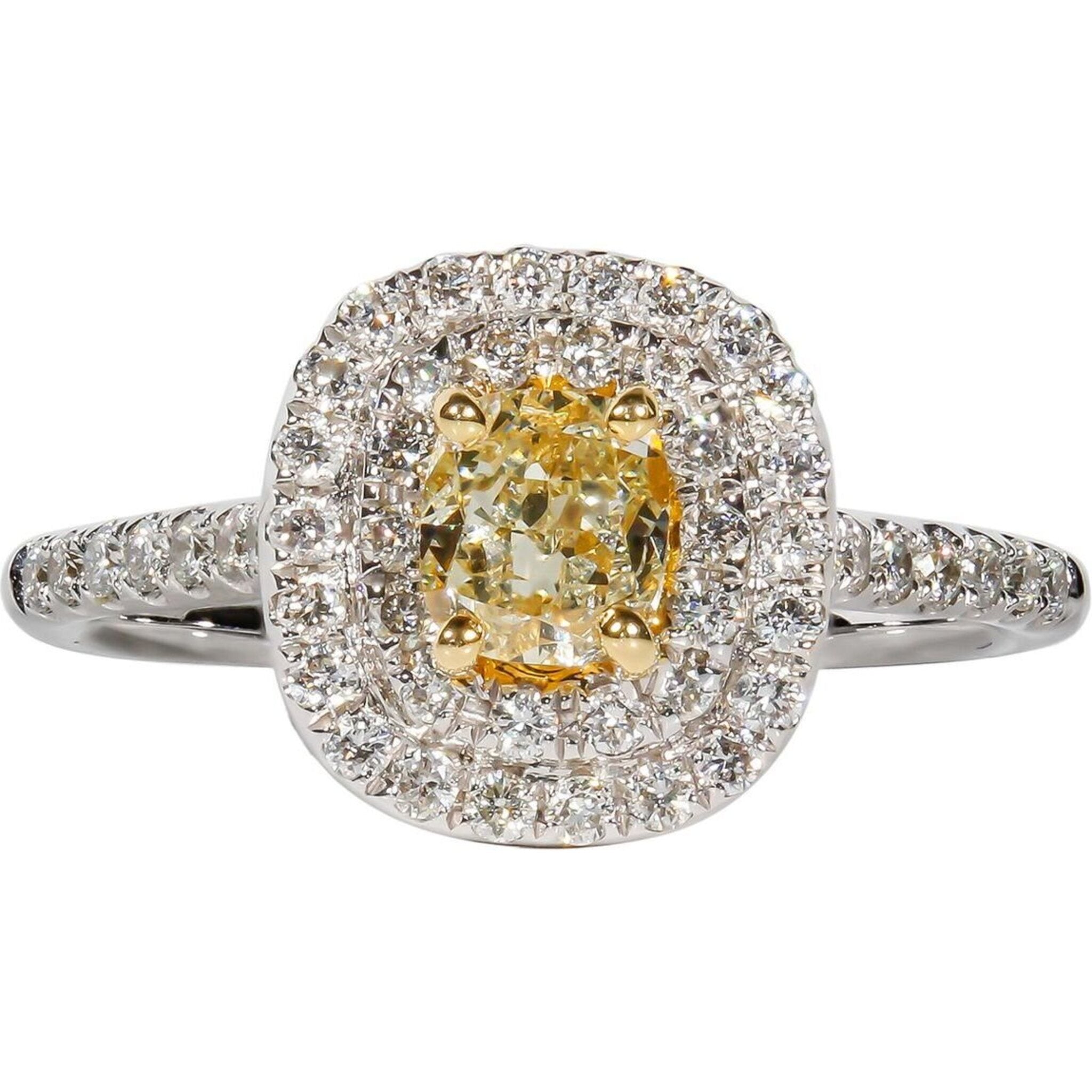 Ninacci 18K White Gold Double Halo Cushion Cut Diamond Ring - 1.08 Carats Center Diamond Weight