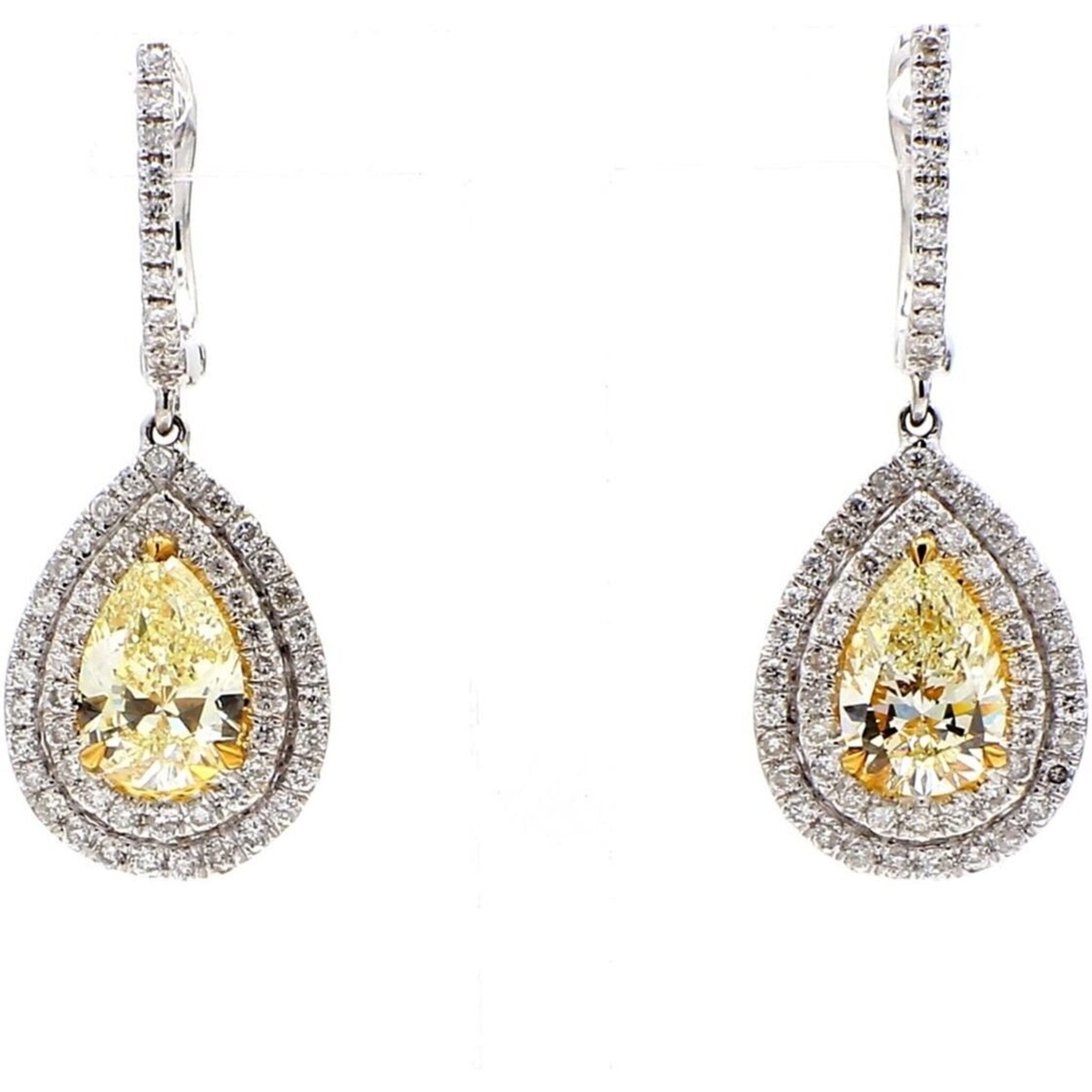 Ninacci 18K White Gold Double Halo Dangling Diamond Earrings - 0.72 Carat Total Diamond Weight