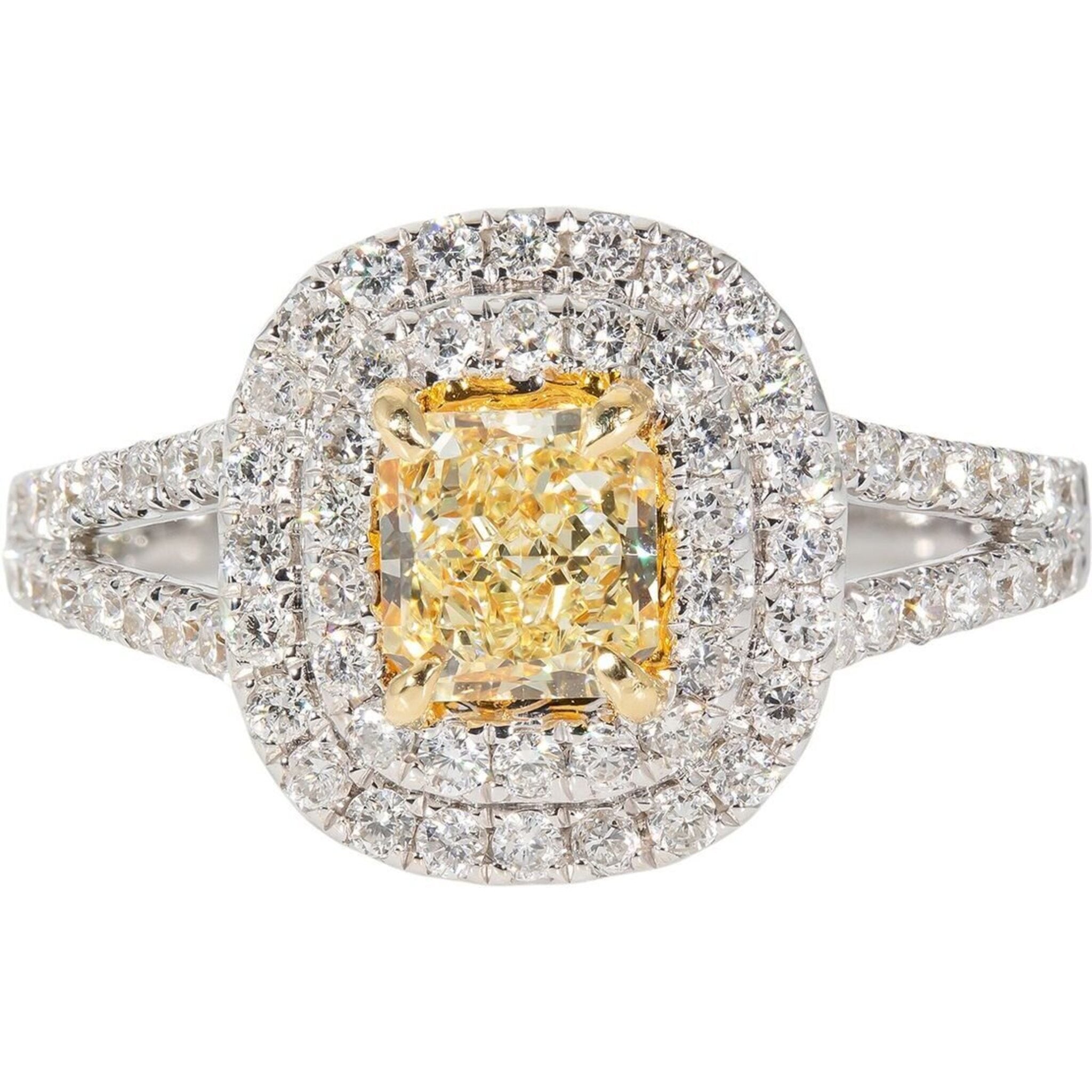 Ninacci 18K White Gold Double Halo Radiant Cut Diamond Ring - 1.25 Carat Total Diamond Weight