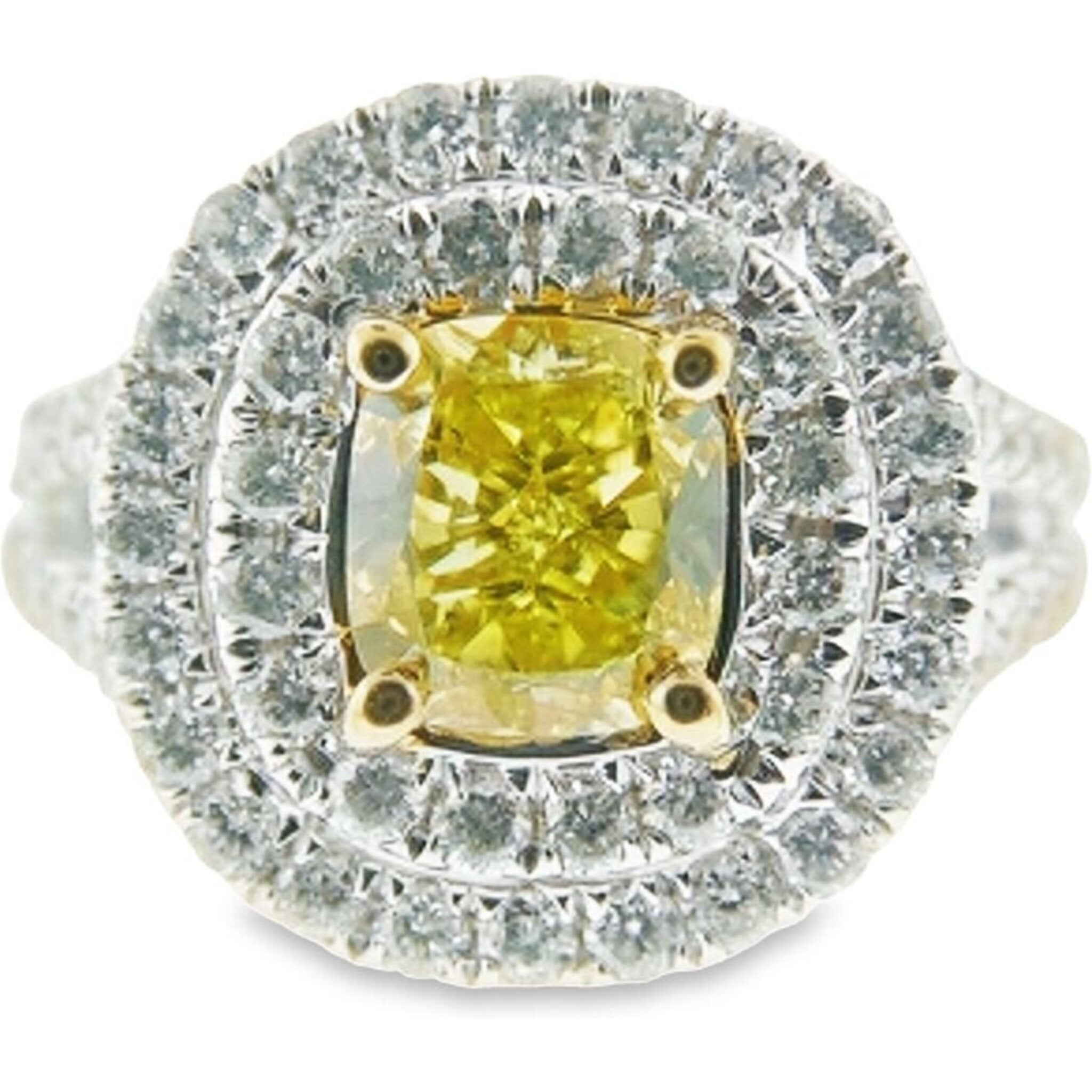 Ninacci 18K White Gold Double Halo Split Shank Diamond Engagement Ring - 1.89 Carat Total Diamond Weight - Size 6.5