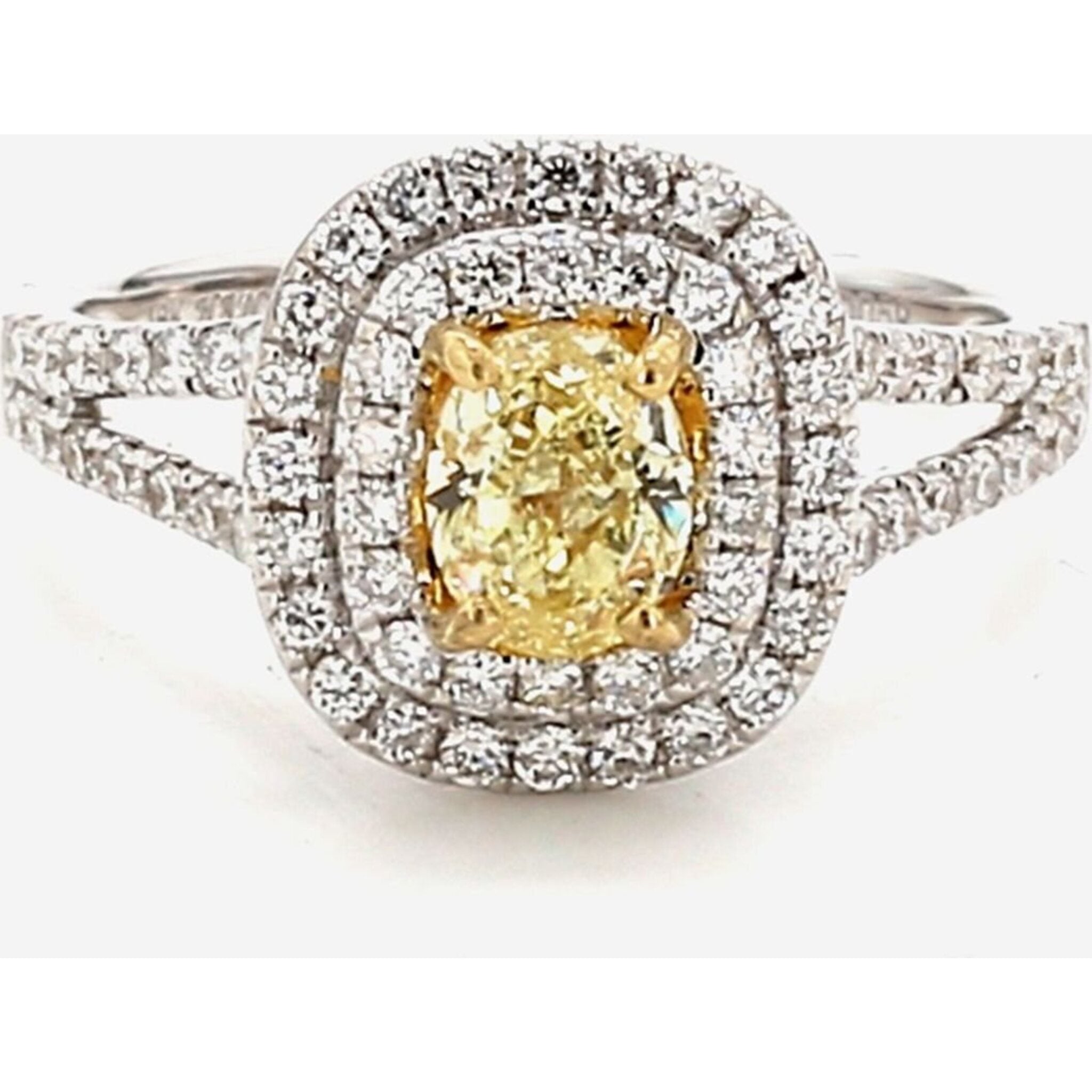 Ninacci 18K White Gold Double Halo Split Shank Ring with GIA Certified Oval Center Diamond - 1.44 Carat Total Diamond Weight - Size 6.5