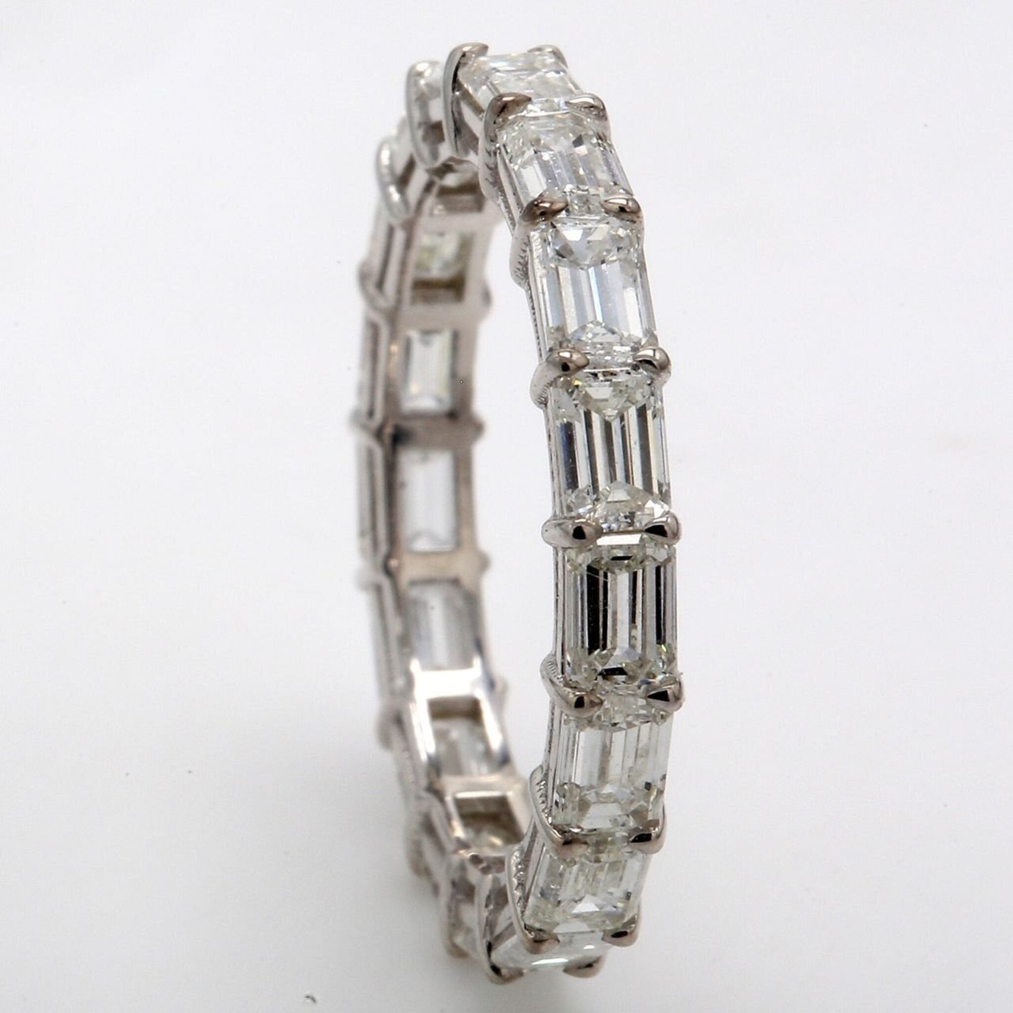 Ninacci 18K White Gold East to West Eternity Band with 3.14 Carats Emerald Cut Diamonds - Size 6.5