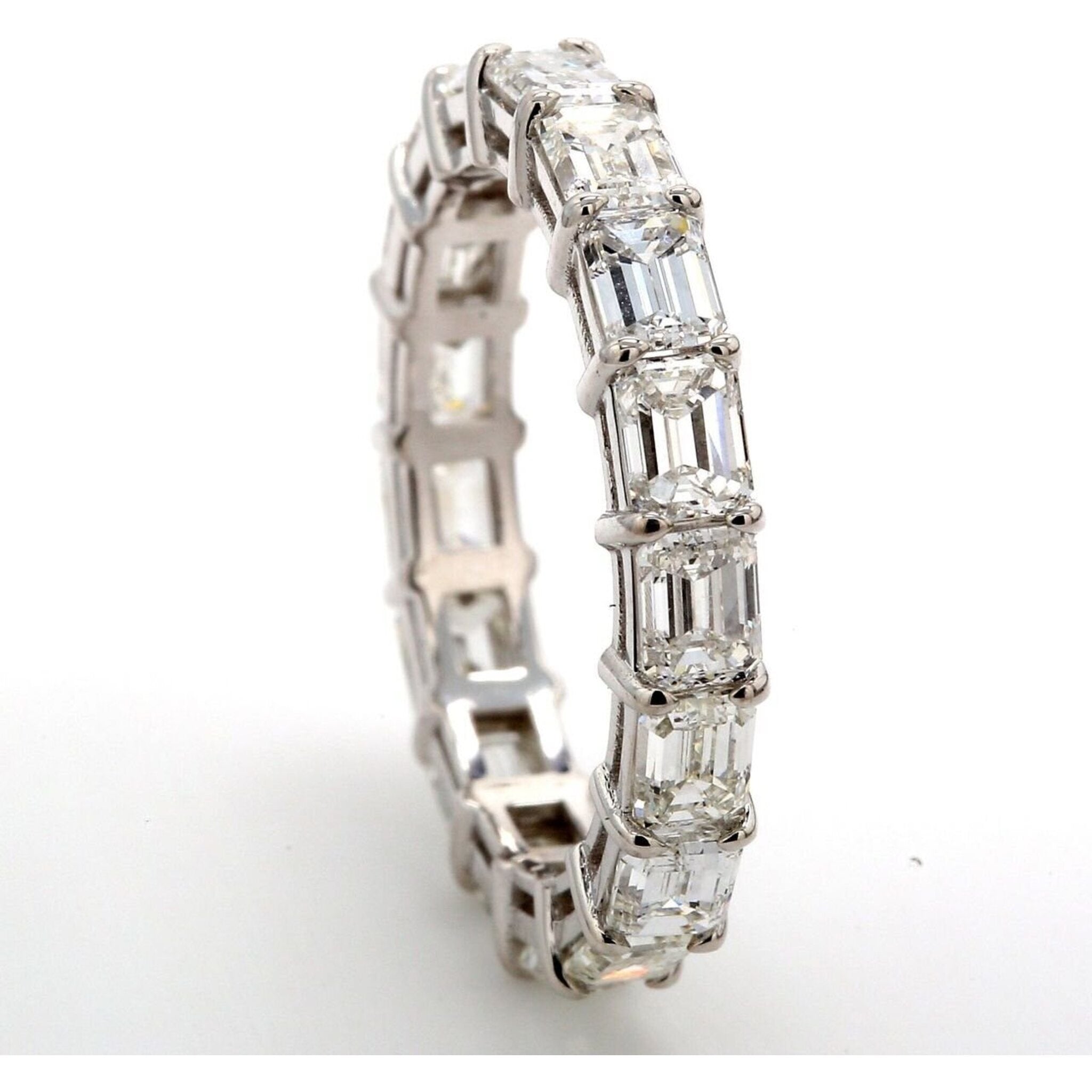Ninacci 18K White Gold East-to-West Style Eternity Band with (17) Emerald Cut Diamonds - 3.39 Carat Total Diamond Weight - Size 6.0