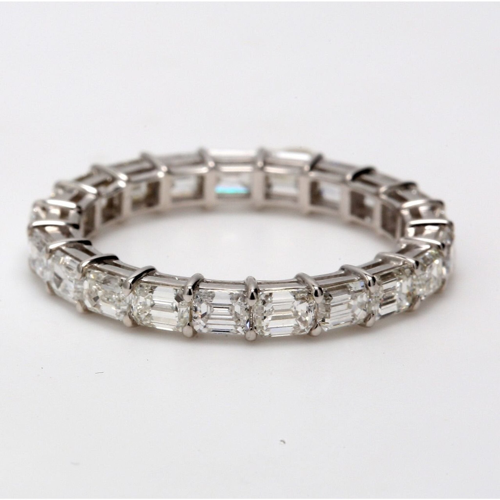 Ninacci 18K White Gold East to West Style Eternity Band with 2.71 Carats Emerald Cut Diamonds - Size 5.5