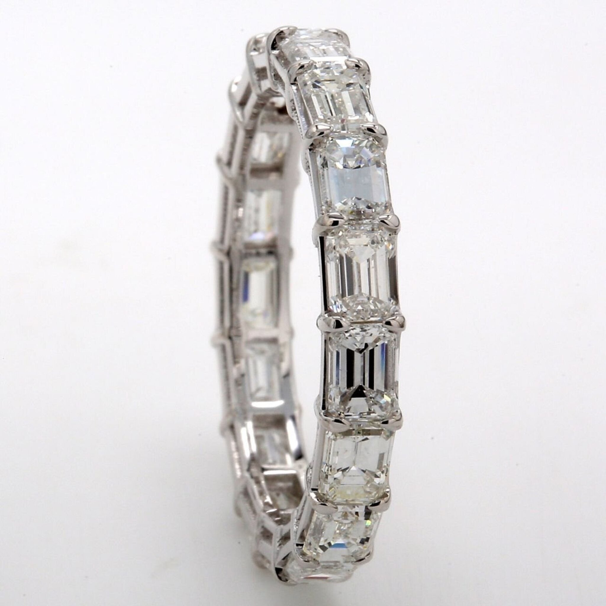 Ninacci 18K White Gold East to West Style Eternity Band with Basket-Set Emerald-Cut Diamonds - 3.14 Carat Total Diamond Weight - Size 6.5