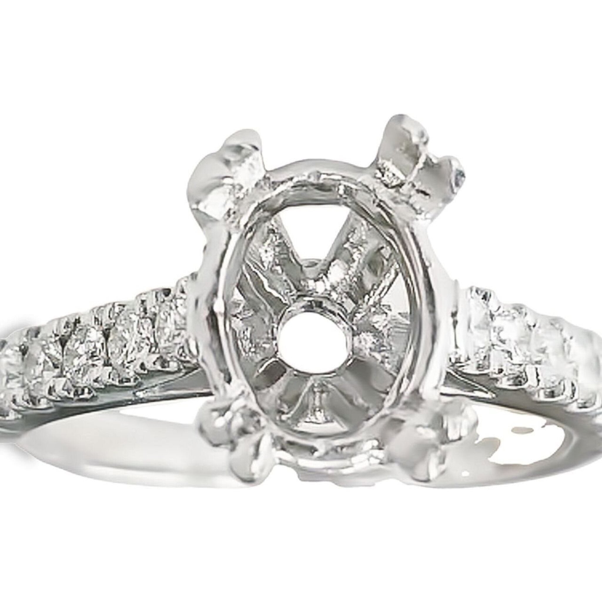 Ninacci 18K White Gold Elegance Embrace Oval Semi-Mount Ring with U-Prong Diamonds - 0.50 Carat Total Diamond Weight