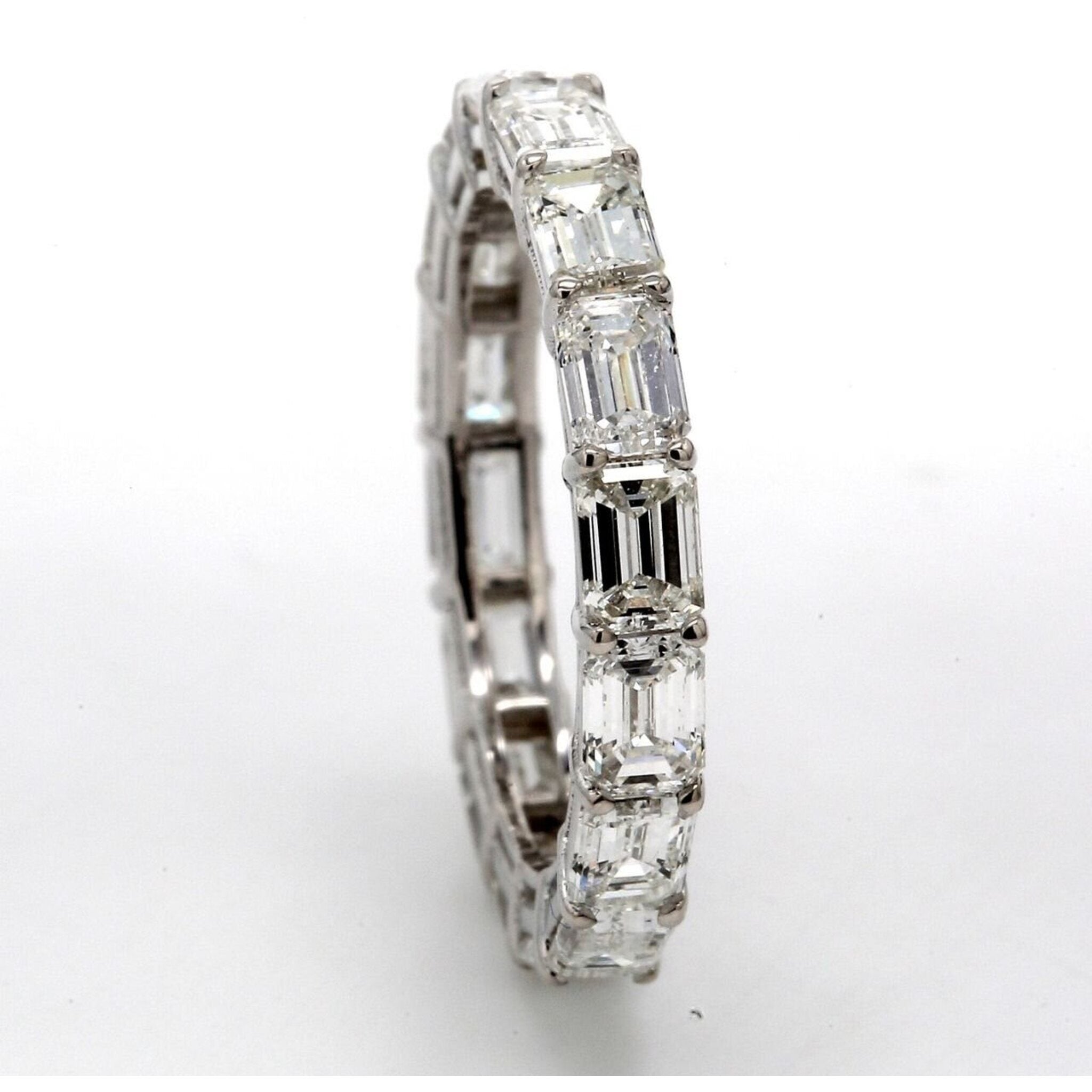 Ninacci 18K White Gold Emerald Cut Diamond Eternity Band - 3.10 Carat Total Diamond Weight - Size 5.0