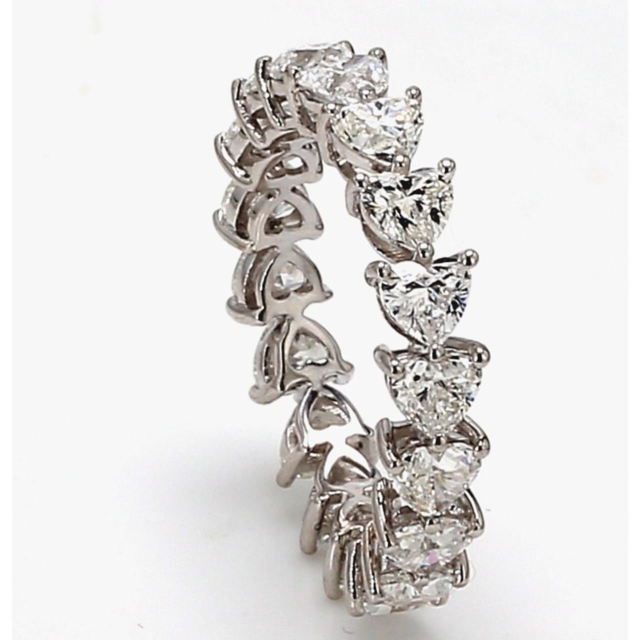 Ninacci 18K White Gold Eternity Band East to West Style with 18 Heart Shape Diamonds - 3.55 Carat Total Diamond Weight - Size 6.75