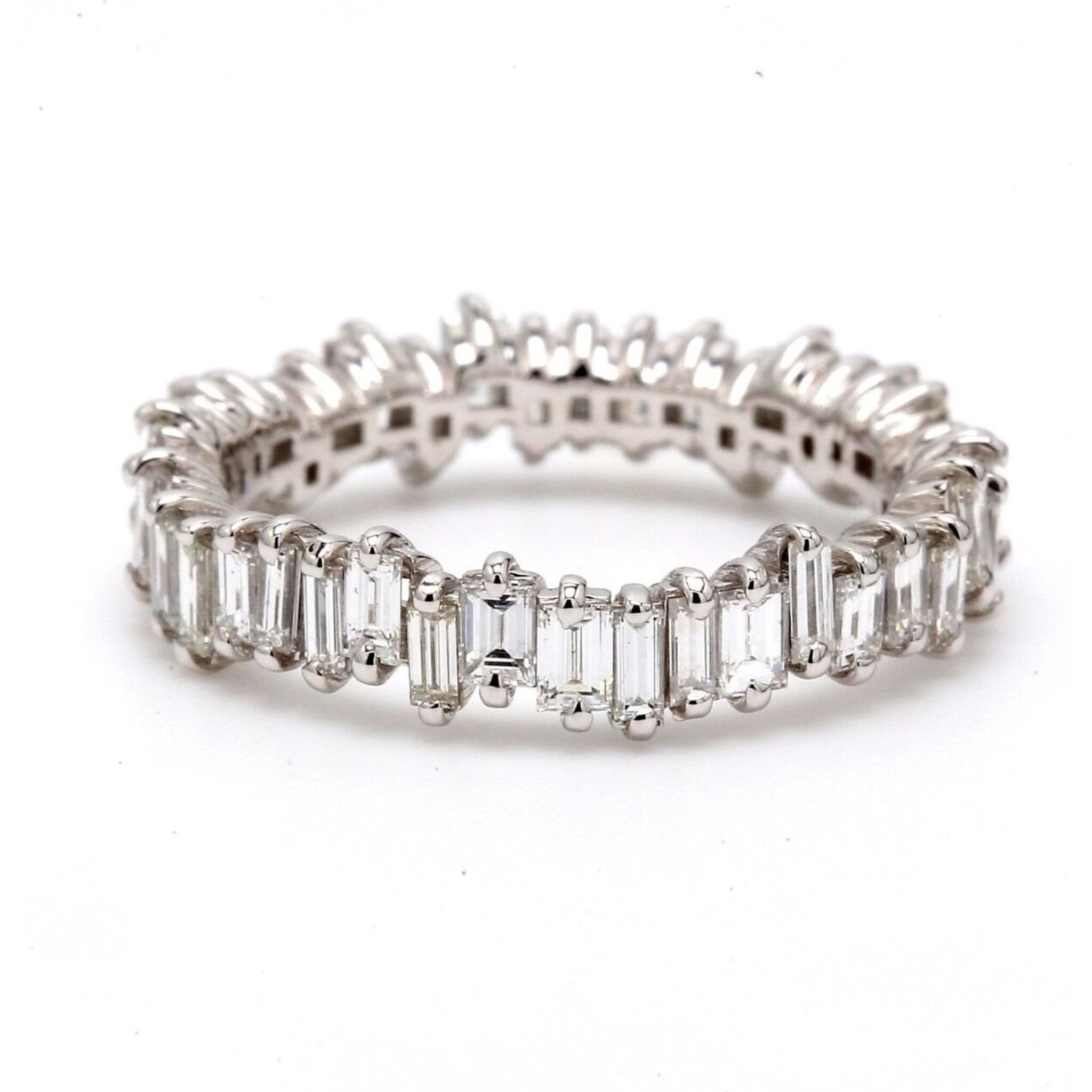 Ninacci 18K White Gold Eternity Band with 2-Prong Set Baguette Diamonds - 1.97 Carat Total Diamond Weight - Size 6.0
