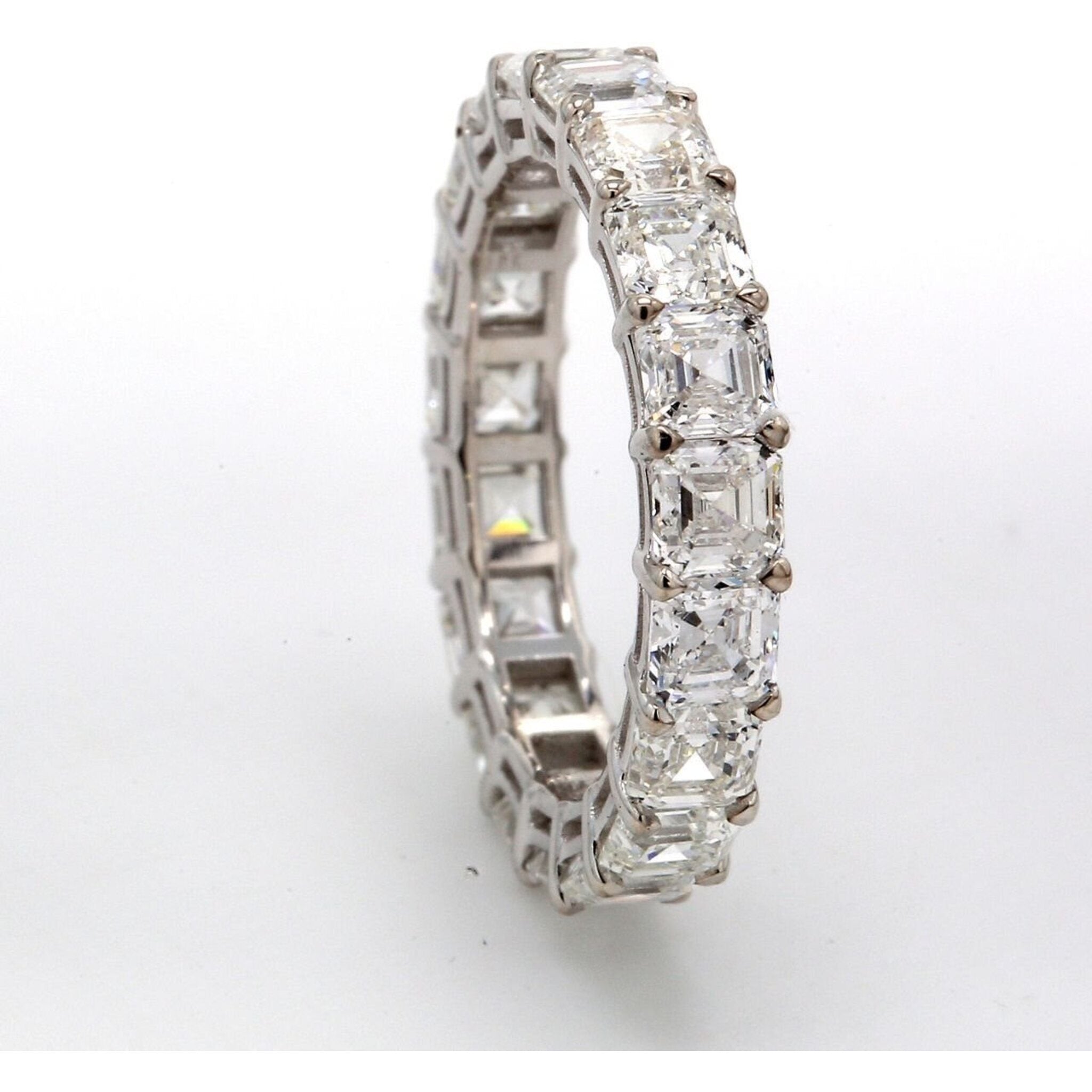 Ninacci 18K White Gold Eternity Band with Prong Set Asscher Cut Diamonds - 3.55 Carat Total Diamond Weight - Size 4.0