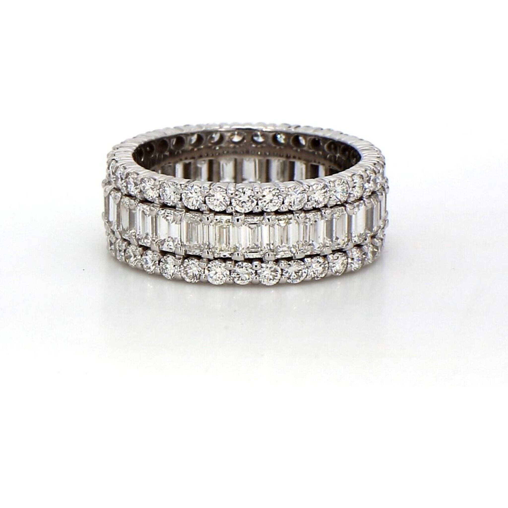 Ninacci 18K White Gold Eternity Band with Prong Set Emerald Cut Diamonds - 4.89 Carat Total Diamond Weight - Size 7.0