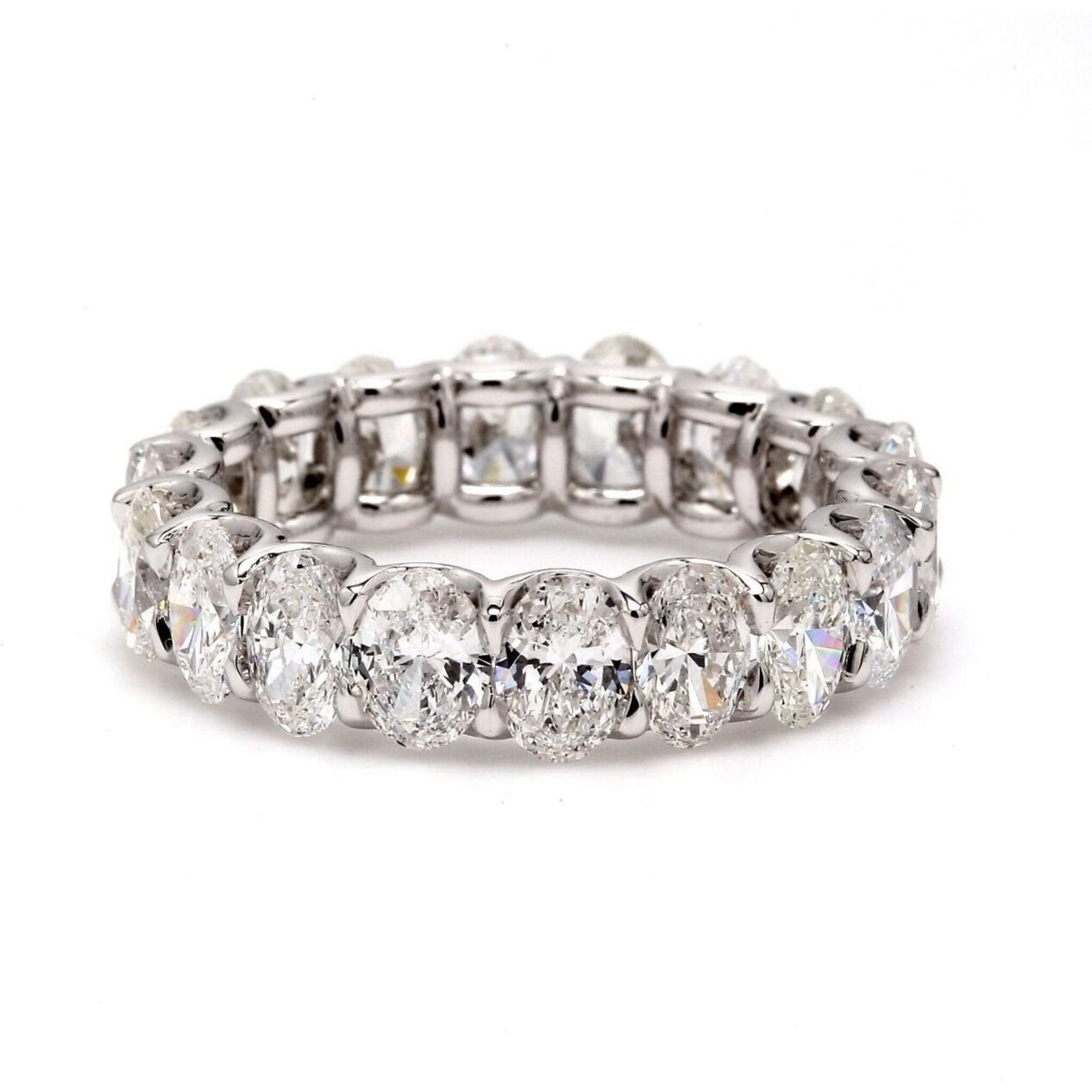 Ninacci 18K White Gold Eternity Band with Shared U-Prong Set E-F/VS1-VS2 Oval Diamonds - 3.81 Carat Total Diamond Weight - Size 6.25