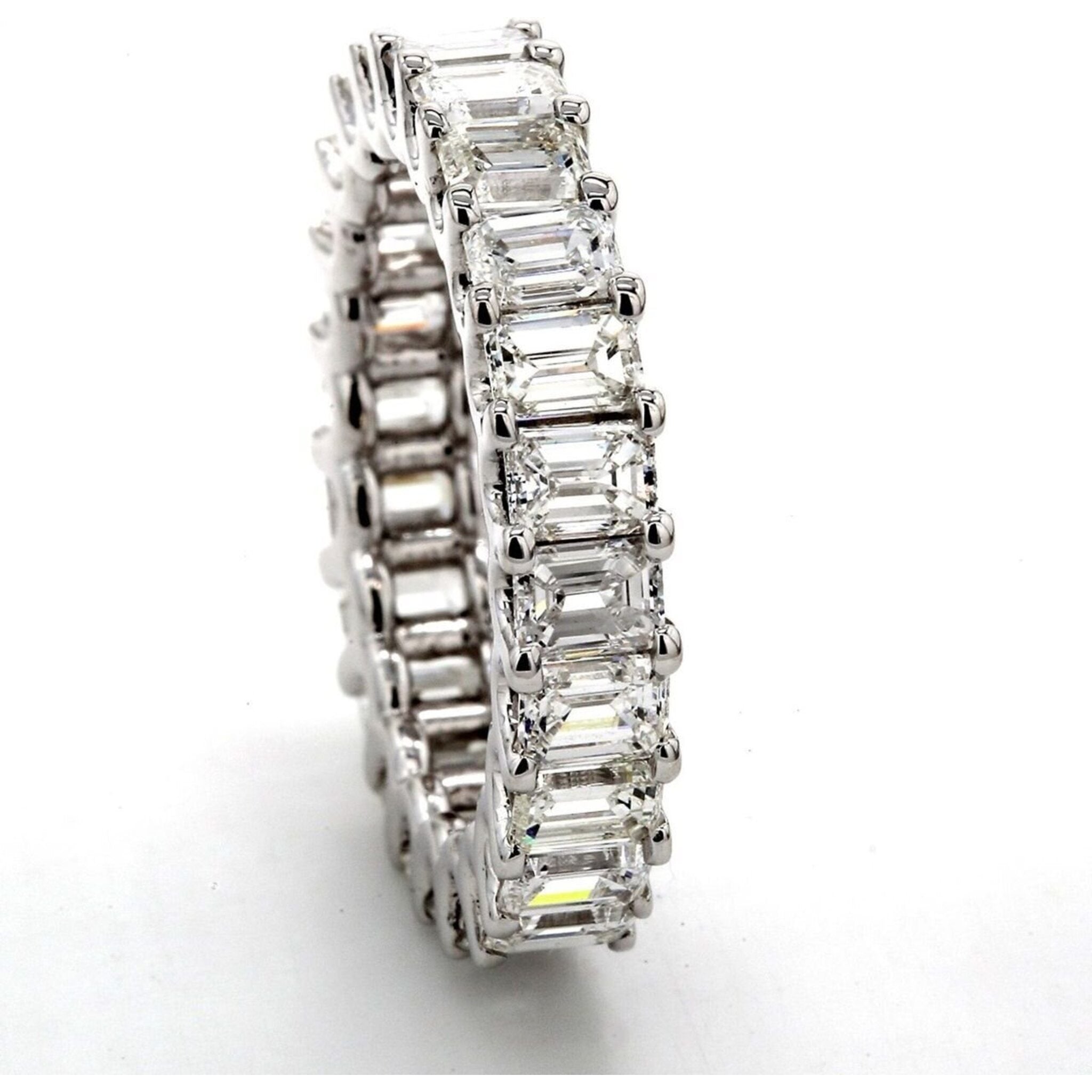 Ninacci 18K White Gold Eternity Band with Shared U-Prong Set Emerald Cut Diamonds - 4.65 Carat Total Diamond Weight - Size 6.75