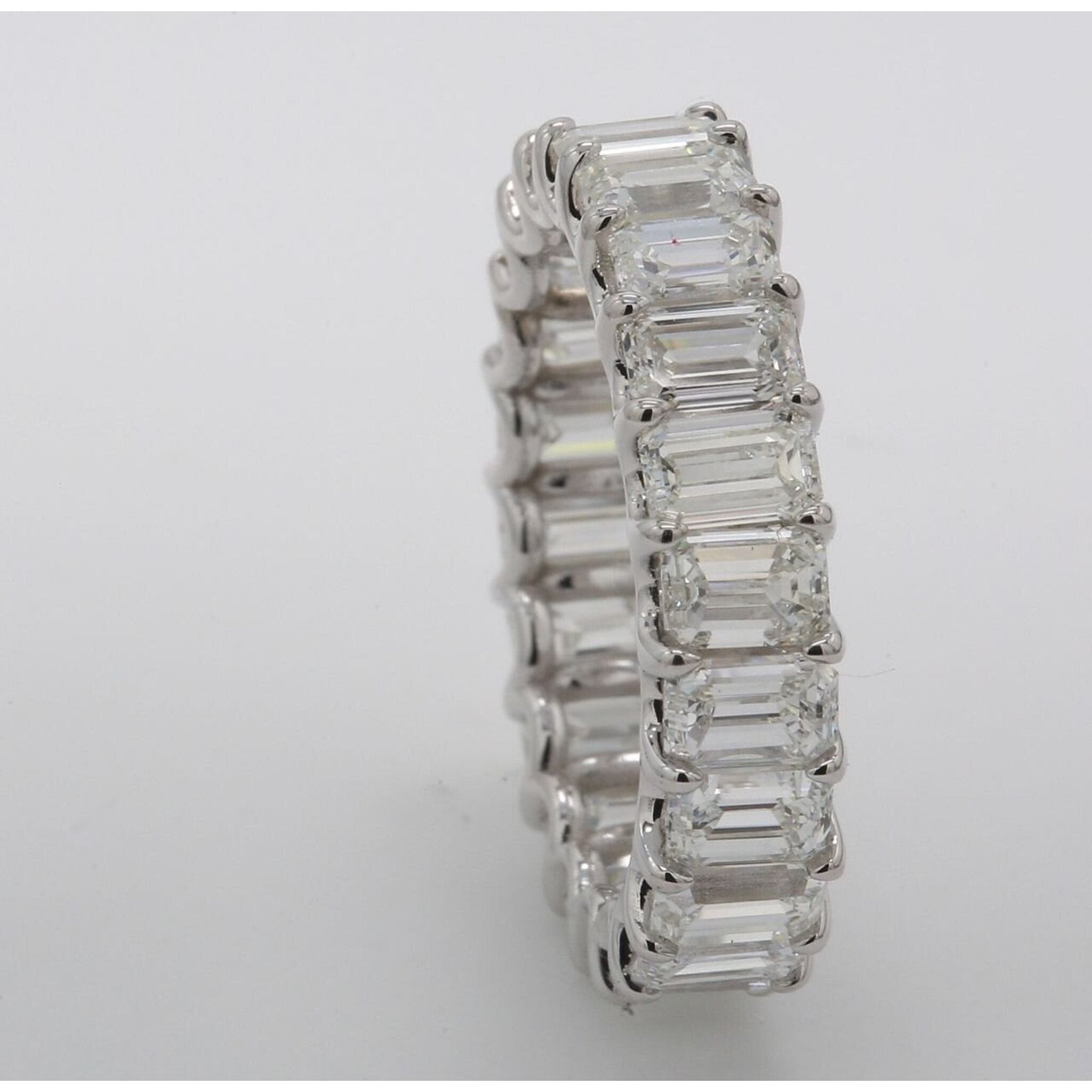 Ninacci 18K White Gold Eternity Band with Shared U-Prong Set Emerald Cut Diamonds - 5.15 Carat Total Diamond Weight - Size 5.5
