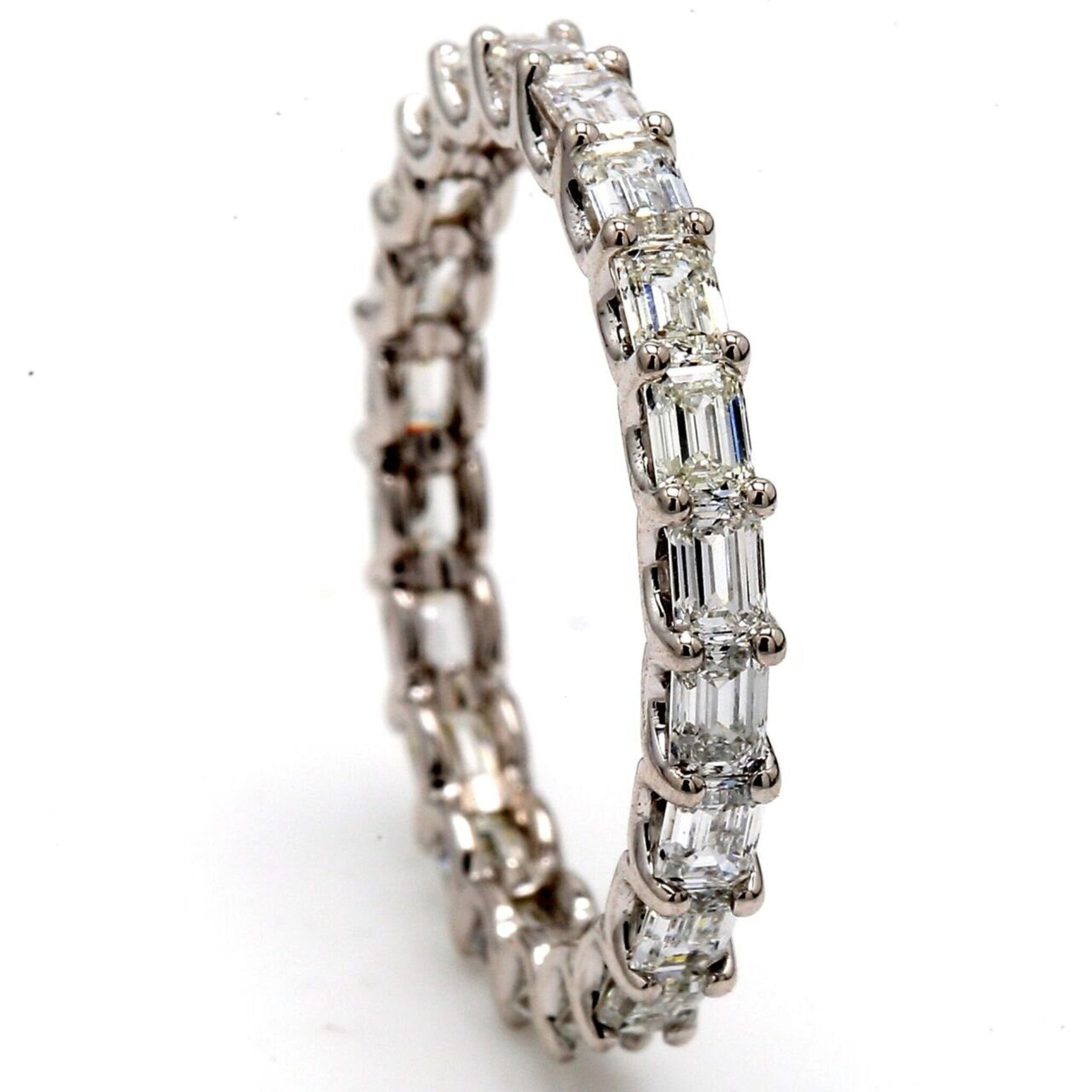 Ninacci 18K White Gold Eternity Band with U-Prong Set Emerald Cut Diamonds - 2.00 Carat Total Diamond Weight - Size 7.0