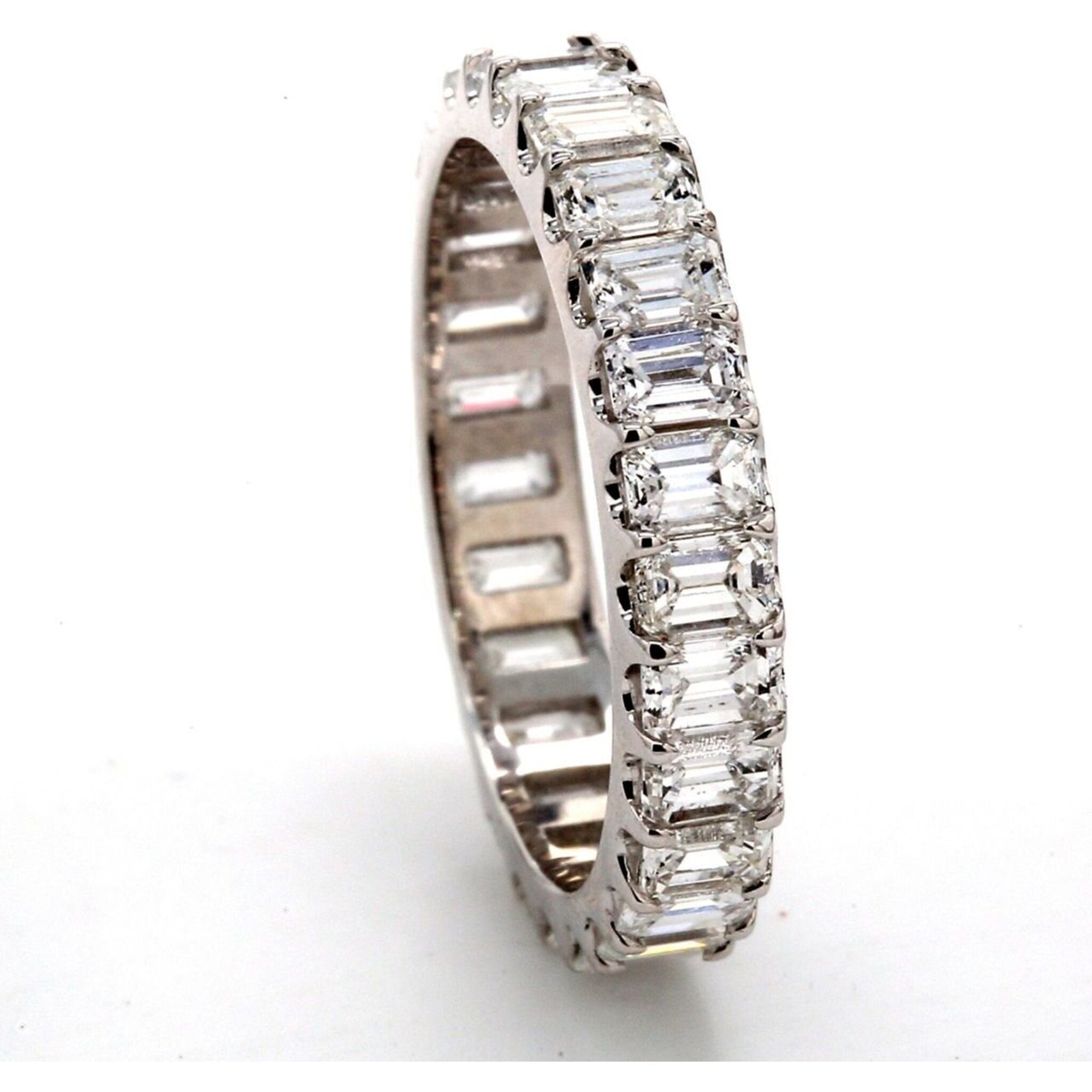 Ninacci 18K White Gold Eternity Band with U-prong set Emerald Cut Diamonds - 2.51 Carat Total Diamond Weight - Size 4.75