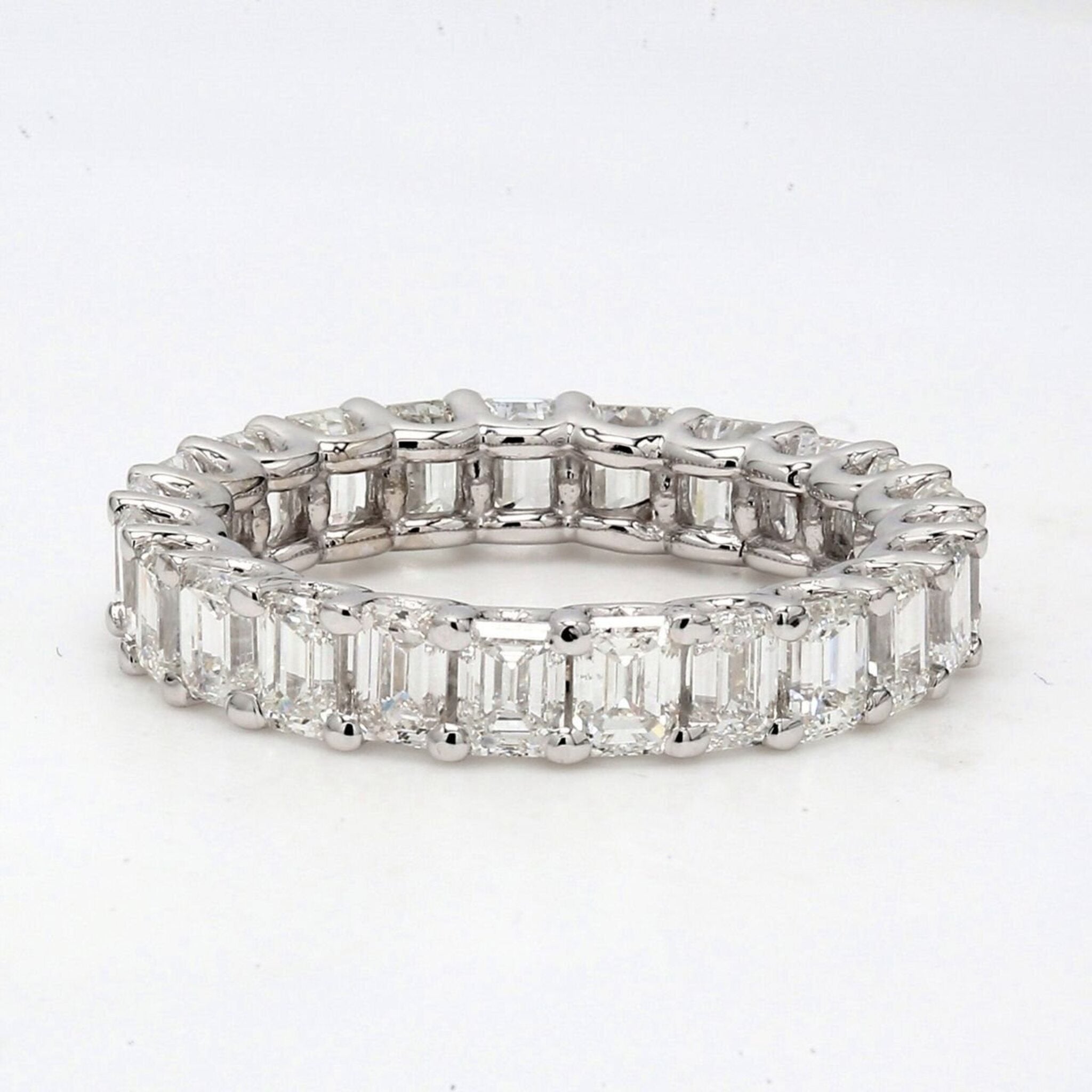Ninacci 18K White Gold Eternity Band with U-prong Set Emerald Cut Diamonds - 3.98 Carat Total Diamond Weight - Size 4.25