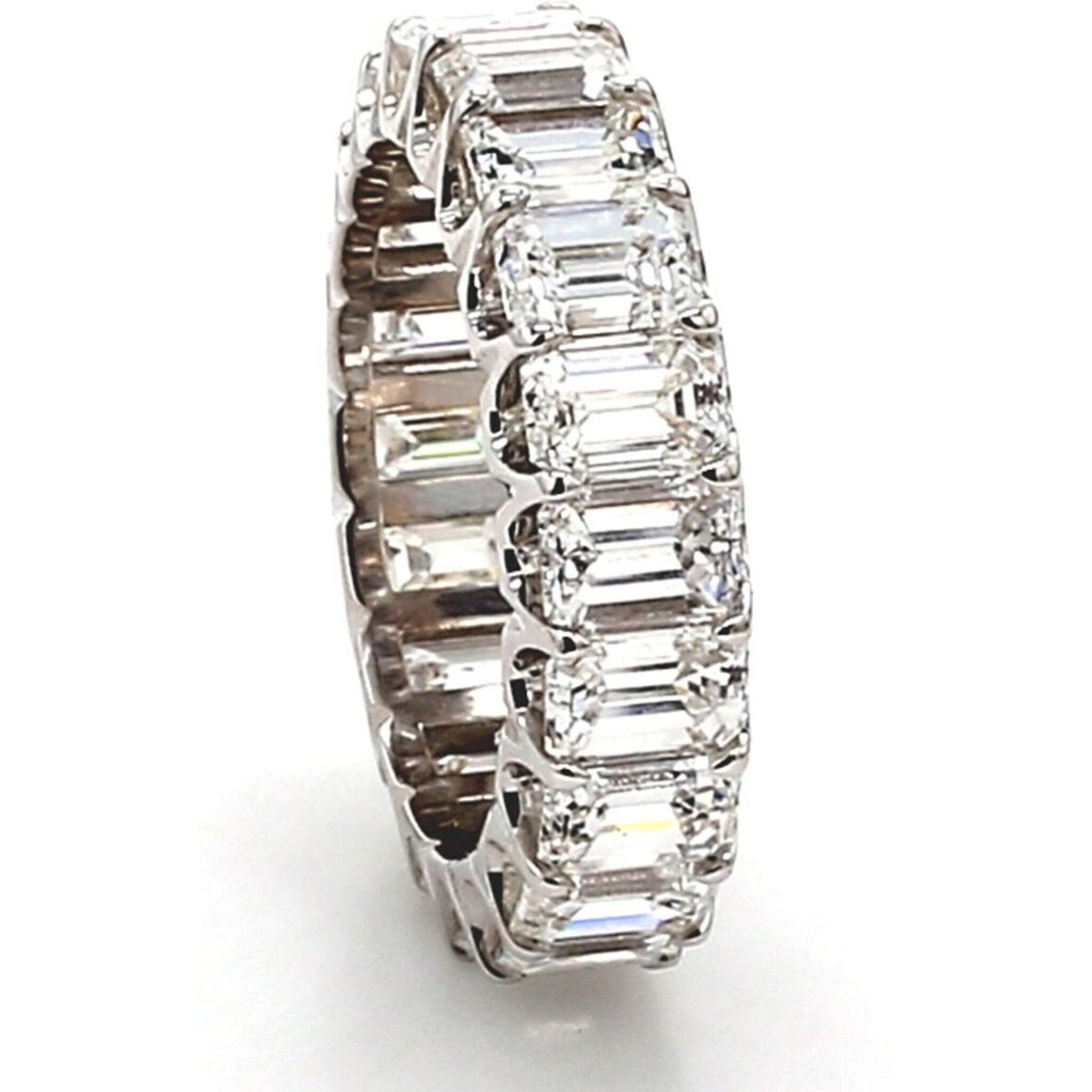Ninacci 18K White Gold Eternity Band with U-Prong Set Emerald Cut Diamonds - 4.91 Carat Total Diamond Weight - Size 4.25