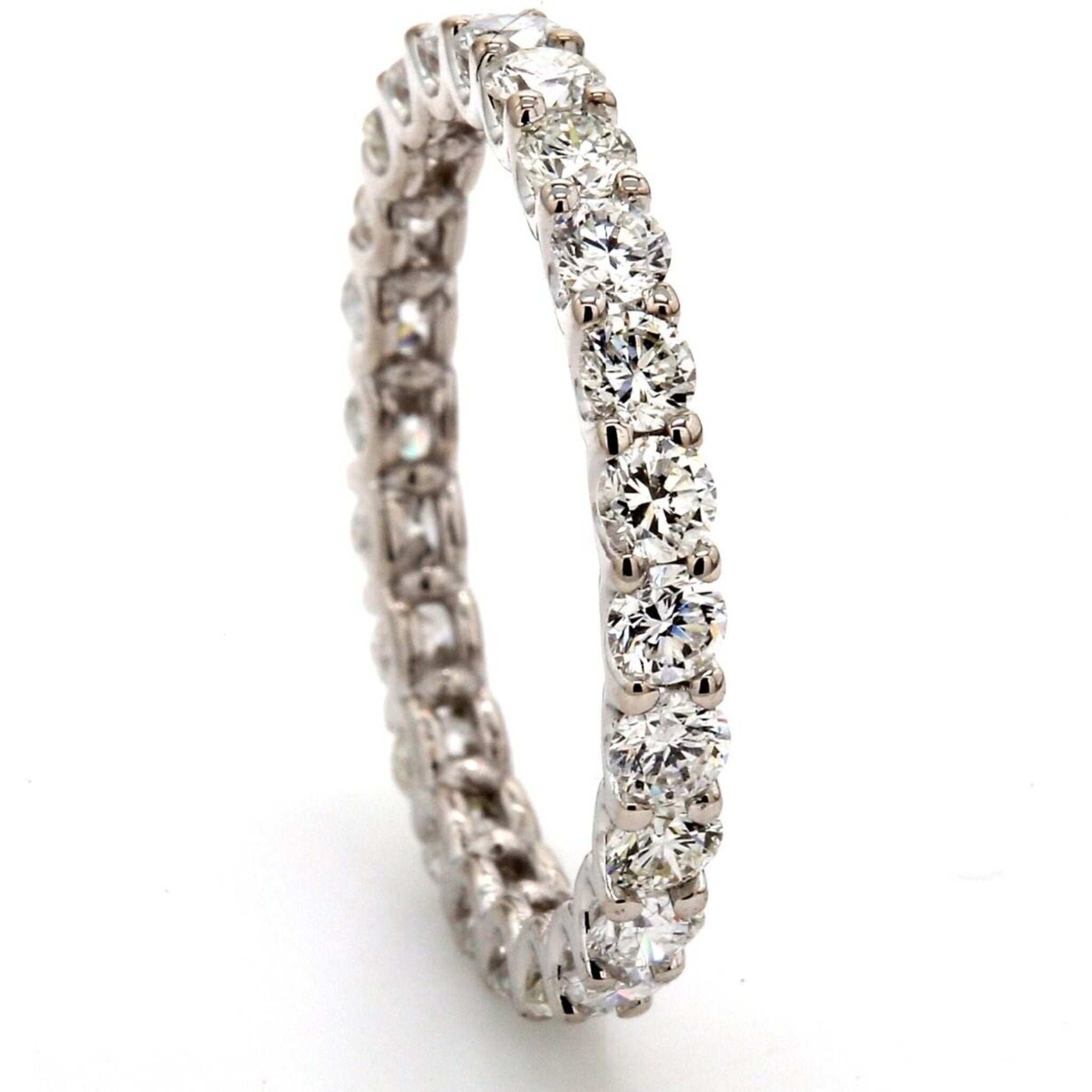 Ninacci 18K White Gold Eternity Band with U-Prong Set Round Diamonds - 1.62 Carat Total Diamond Weight - Size 6.0