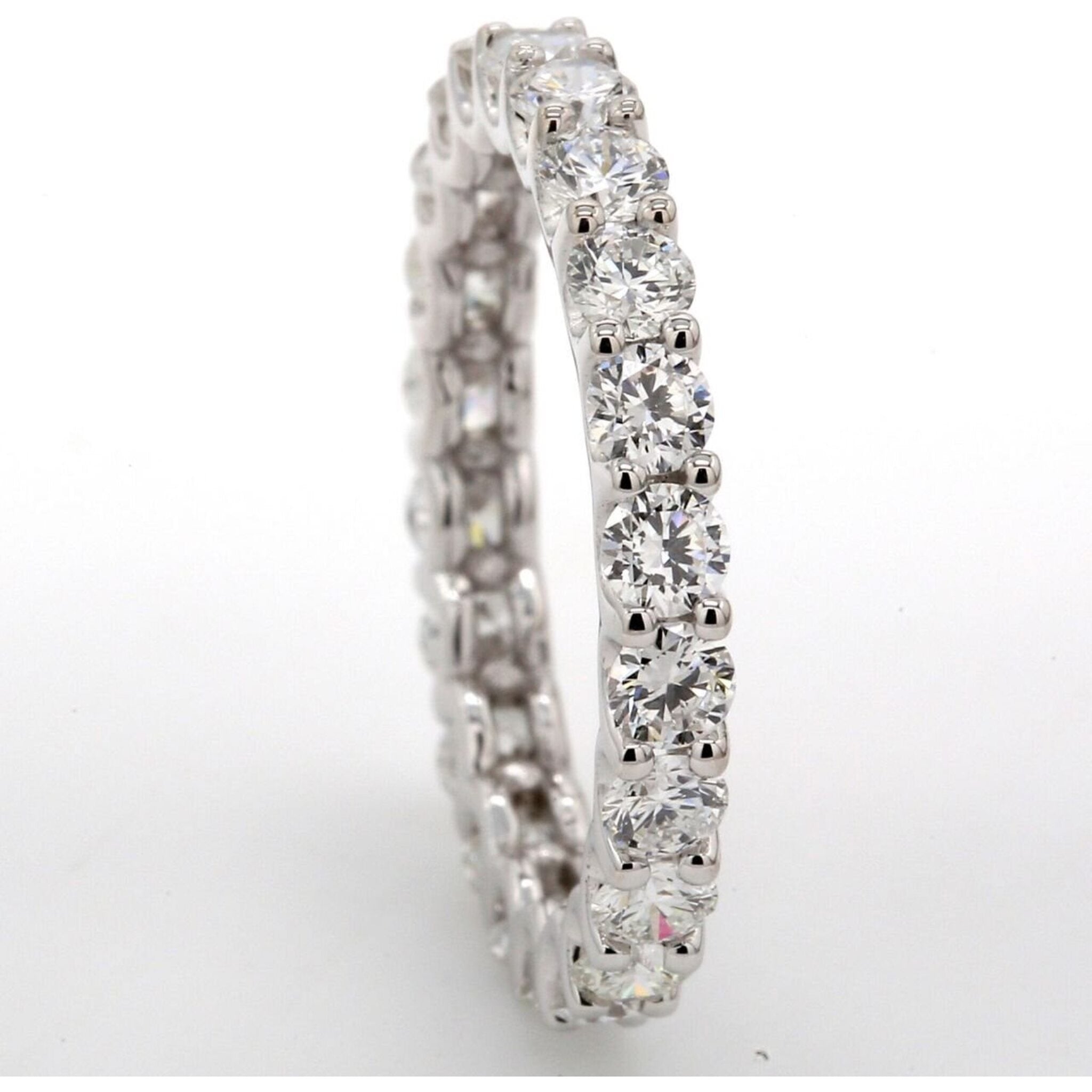 Ninacci 18K White Gold Eternity Band with U-Prong Set Round Diamonds - 1.86 Carat Total Diamond Weight - Size 5.25