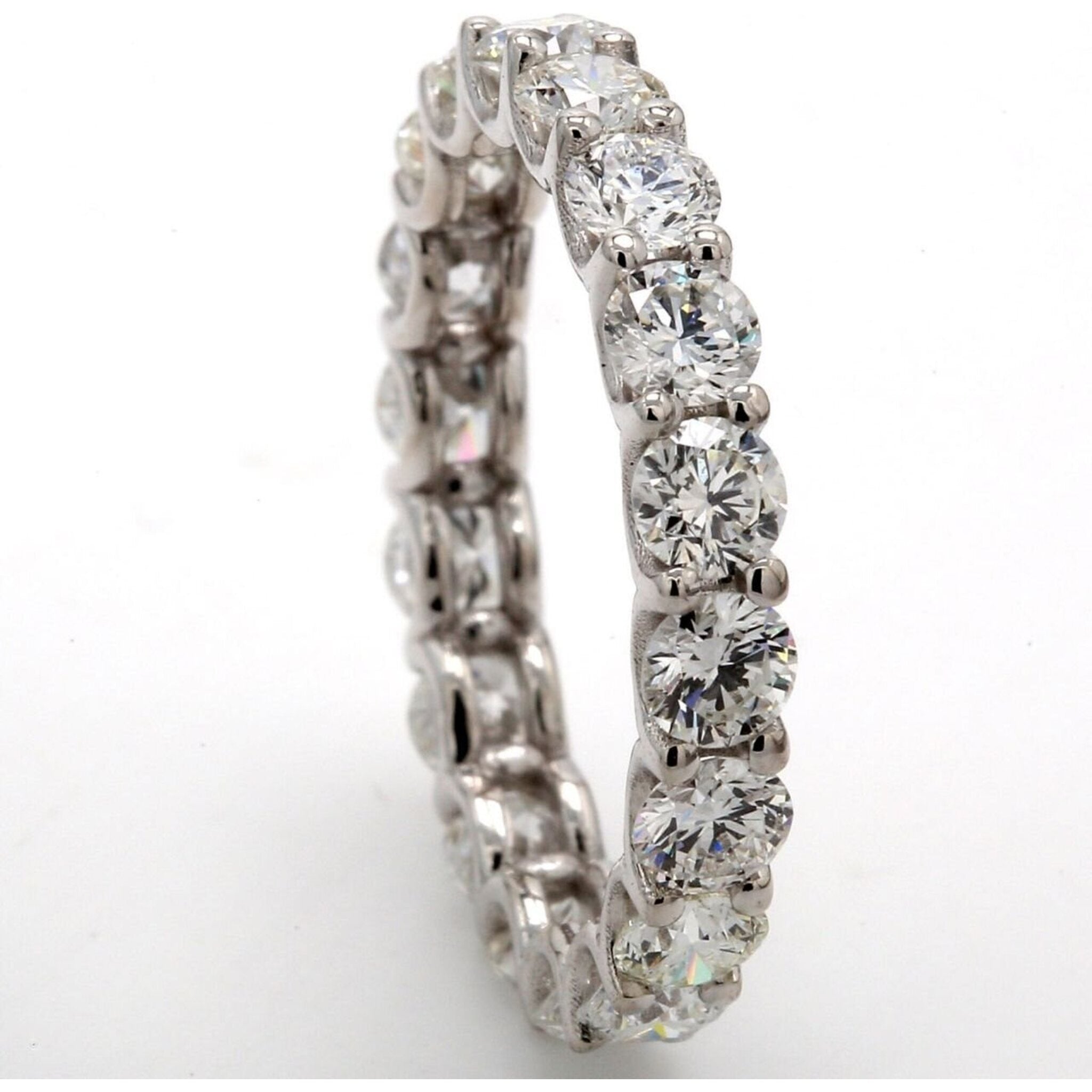 Ninacci 18K White Gold Eternity Band with U-Prong Set Round Diamonds - 2.75 Carat Total Diamond Weight - Size 6.0