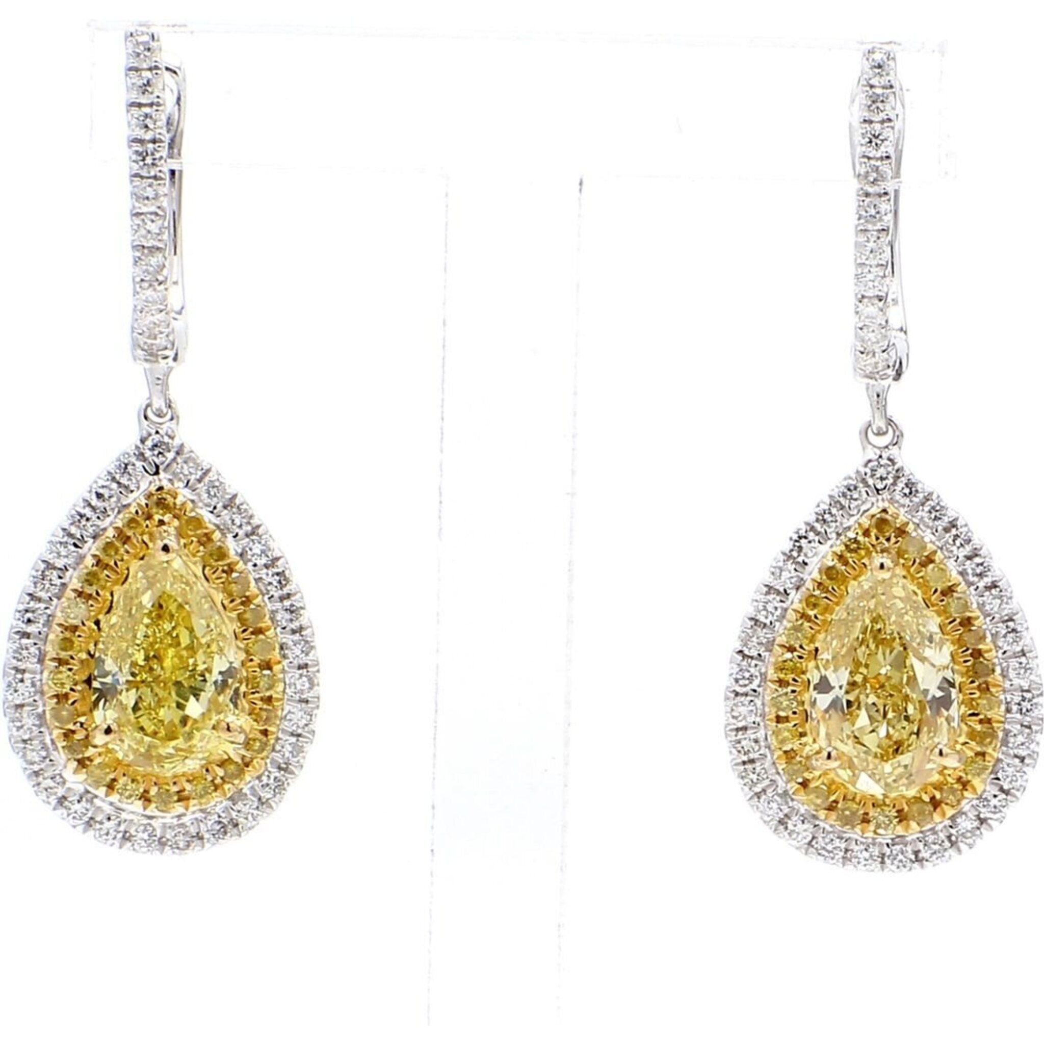 Ninacci 18K White Gold Halo Dangling Earrings with 2.77 Carats Diamond Brilliance