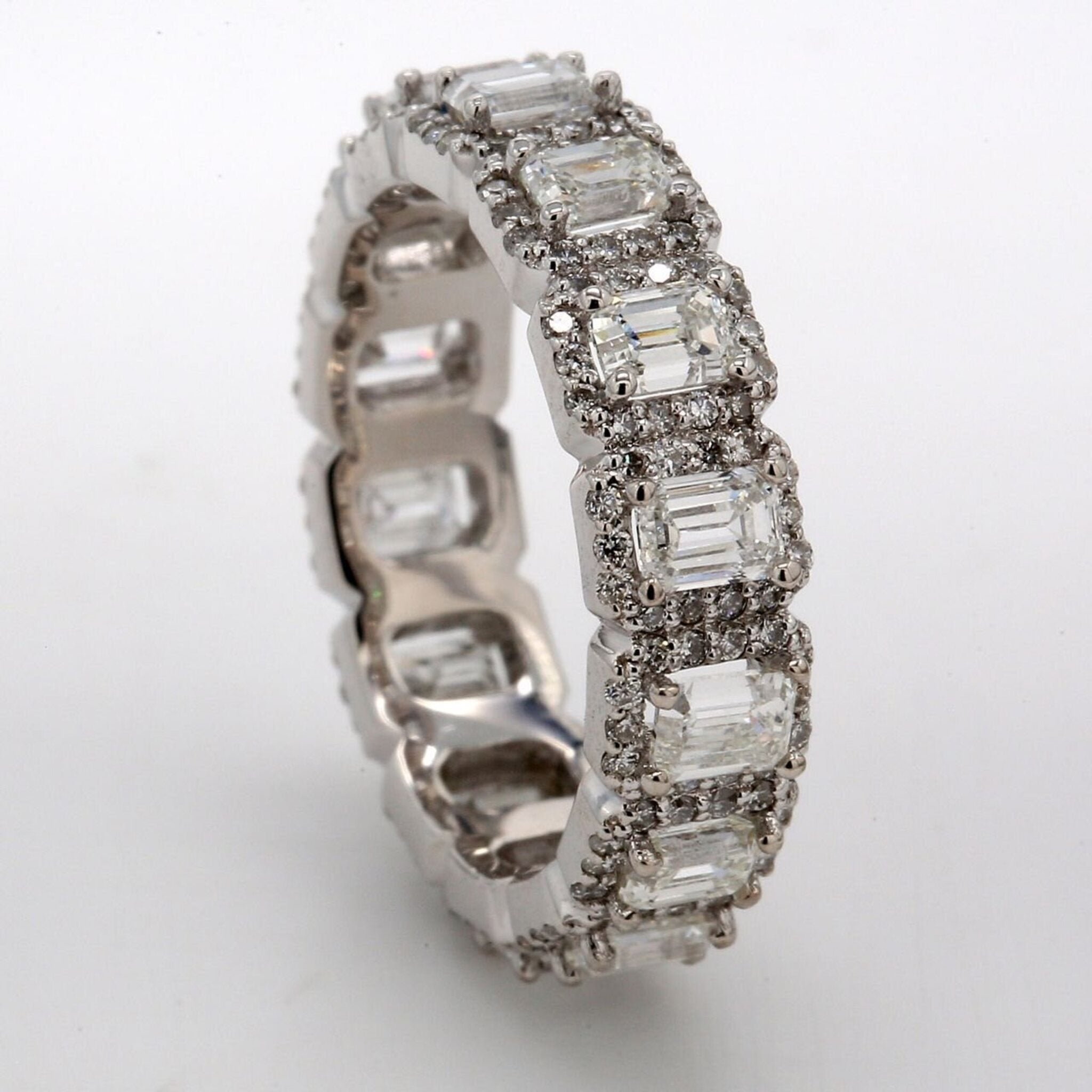 Ninacci 18K White Gold Halo Eternity Band with Prong-Set Diamonds - 3.28 Carat Total Diamond Weight - Size 6.25