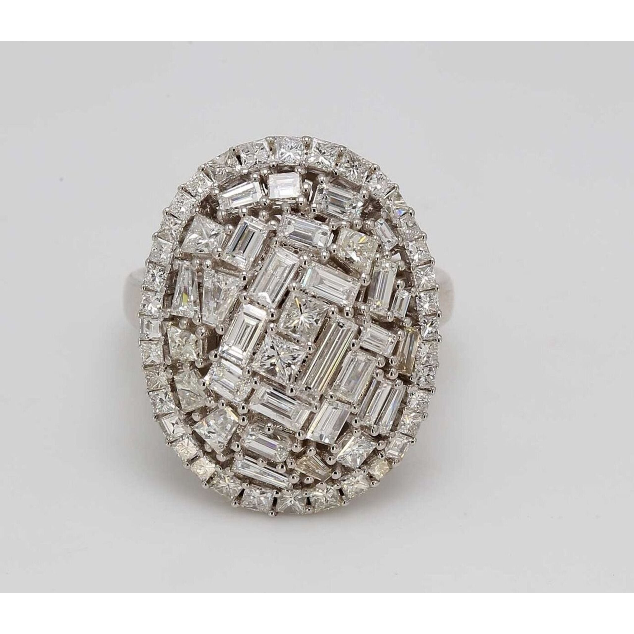 Ninacci 18K White Gold Halo Oval Shaped Ring with Prong Set Assorted Shape Diamonds - 2.87 Carat Total Diamond Weight - Size 6.75
